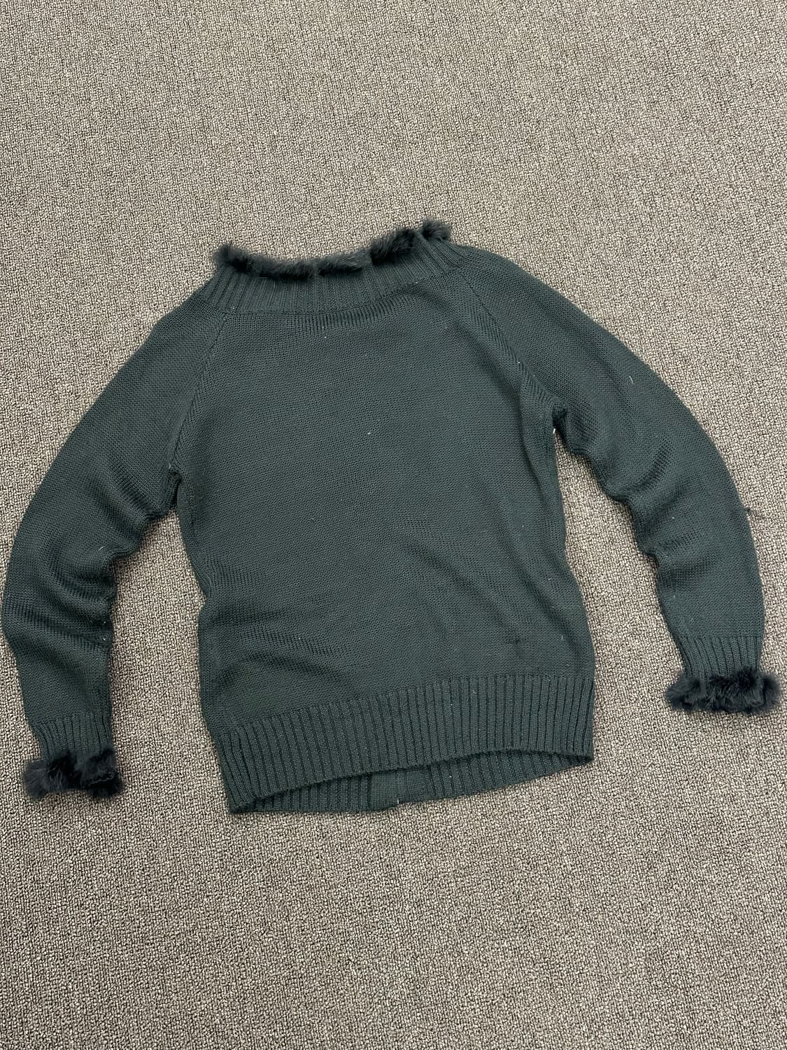 L)일본 빈티지 여성 블랙 퍼 니트 집업 가디건 상품이미지3