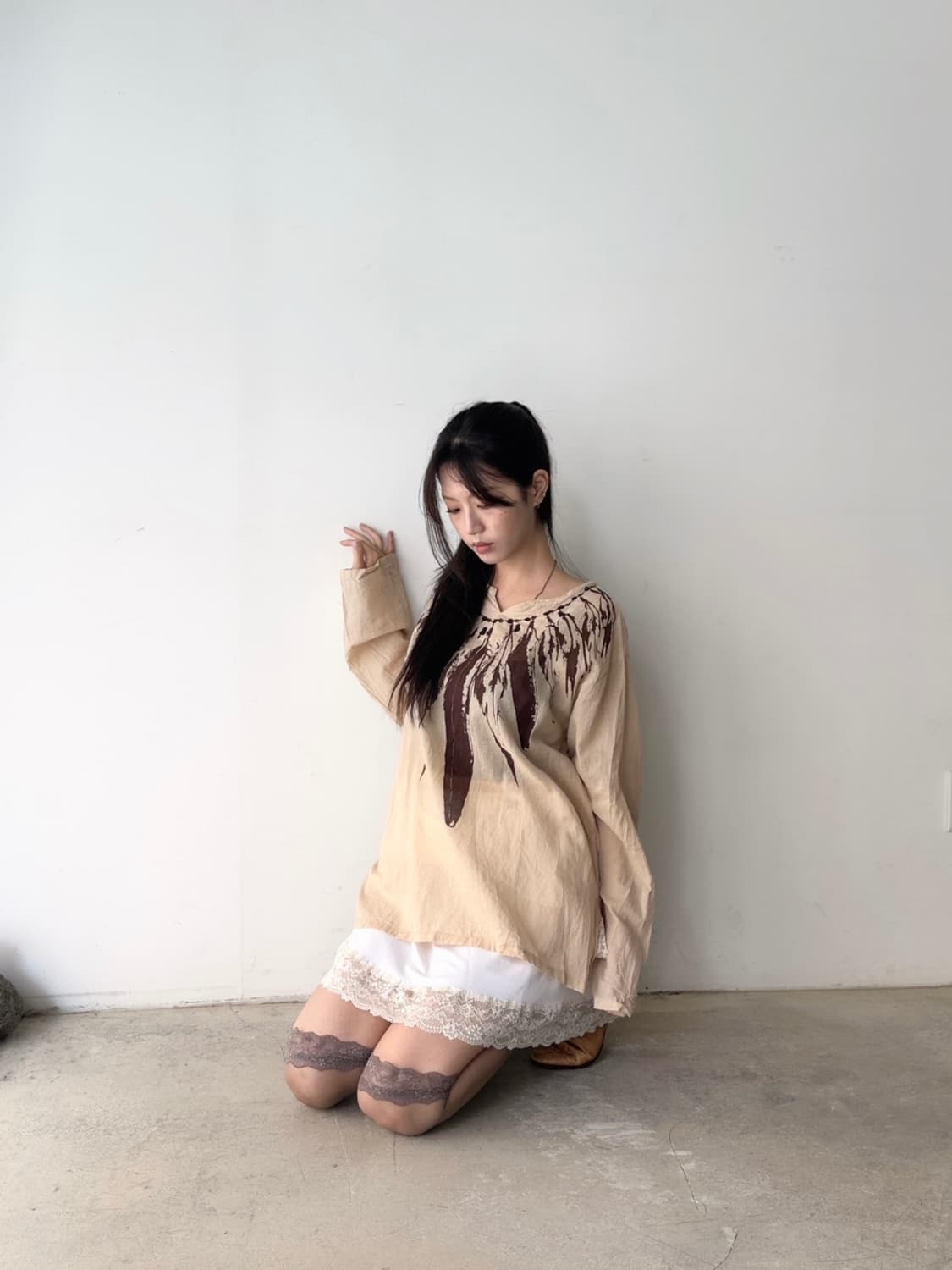 Oriental leaf summer top / beige 상품이미지4