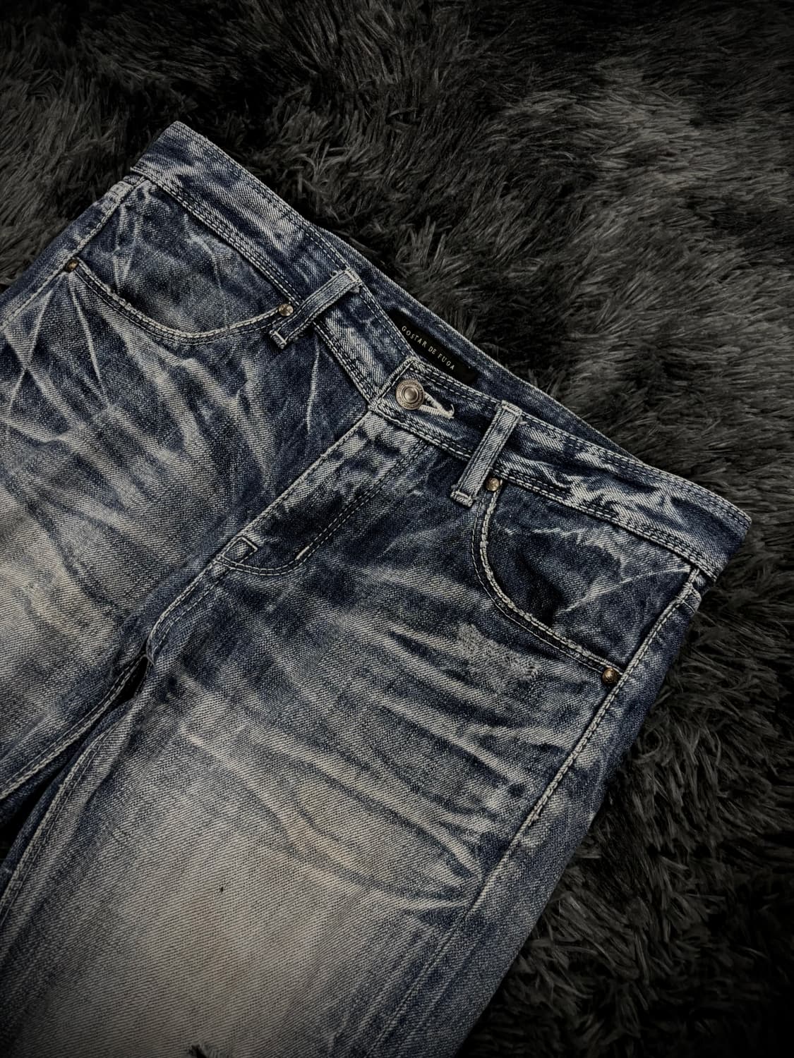 Gostar de fuga 물결 워싱 데미지 중청 부츠컷 팬츠 상품이미지5