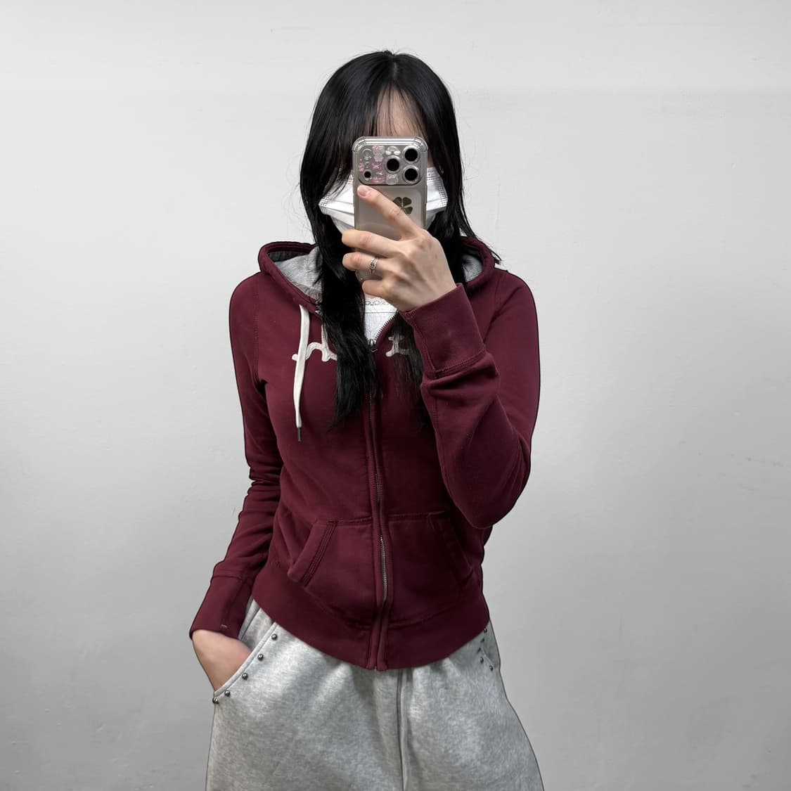 아베크롬비 피치 로고 후드집업 버건디 상품이미지1