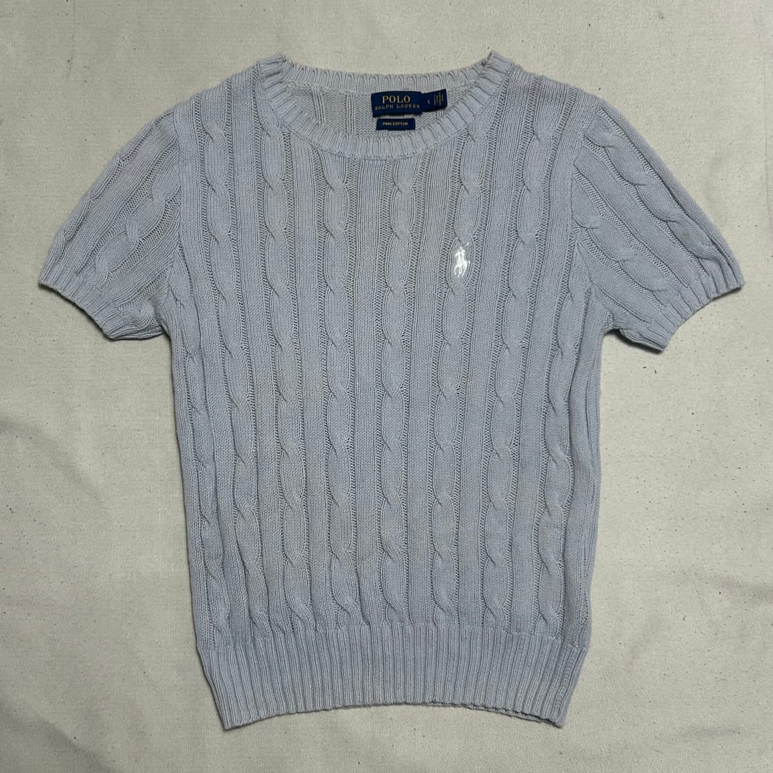 L 폴로랄프로렌 여성용 스카이블루 케이블 반팔 니트  상품이미지2