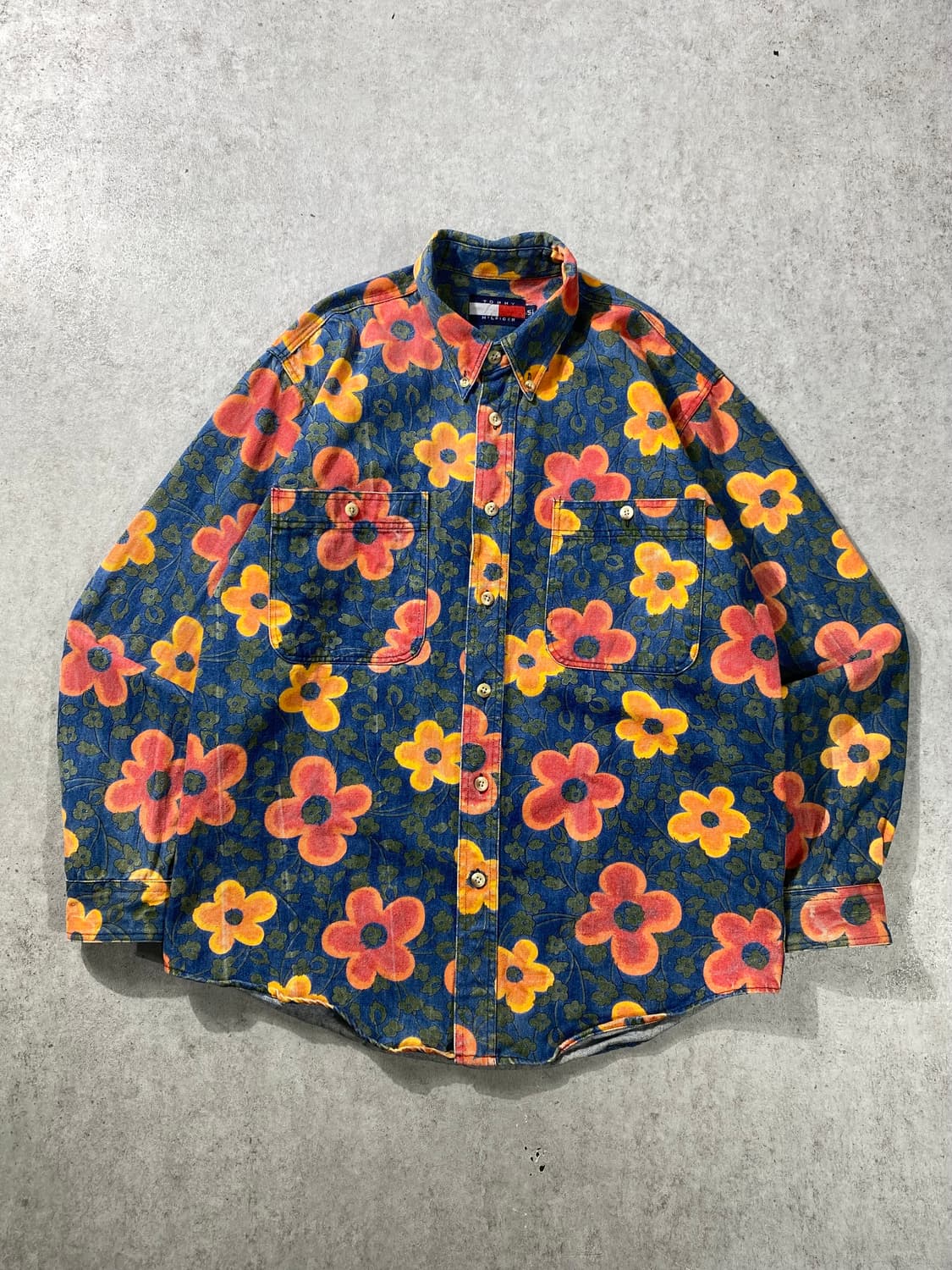 [L] 90s 타미힐피거 플라워 패턴 데님 셔츠 상품이미지2