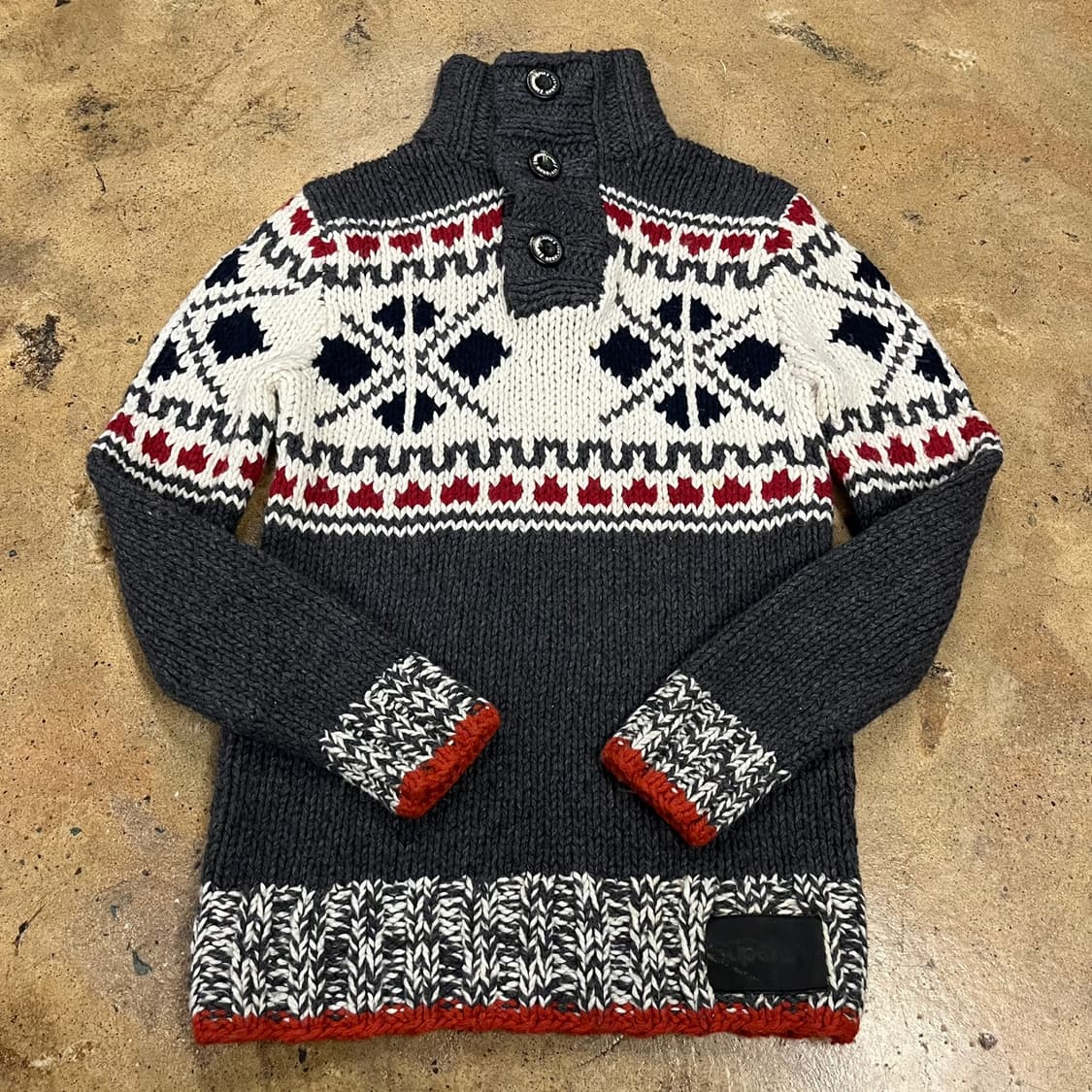 [정품/M] 슈퍼드라이 패턴 니트 풀오버 스웨터 그레이 b8 상품이미지2