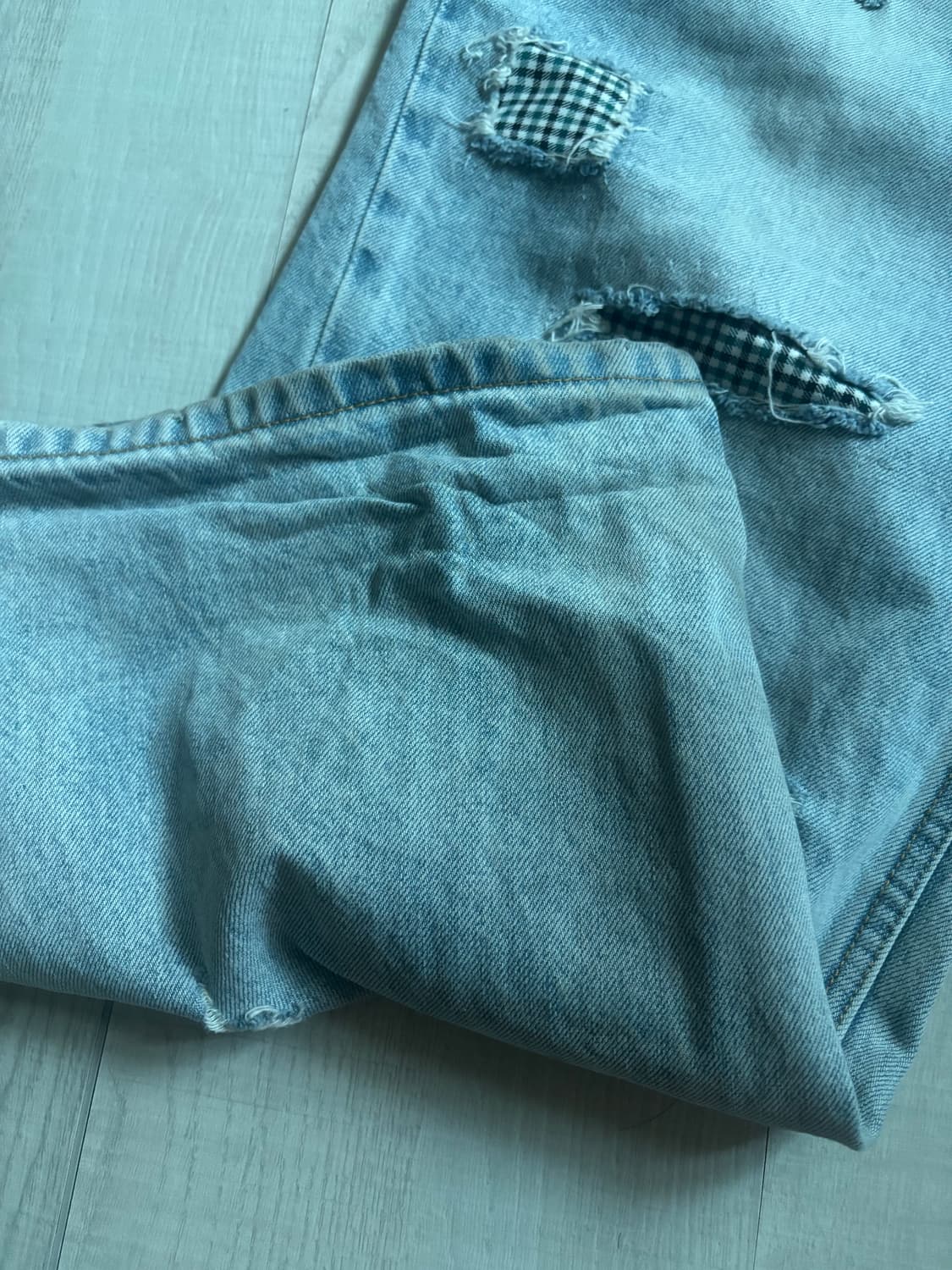 AEAE CHECK PATCHWORK DENIM PANTS [LIGHT  상품이미지5