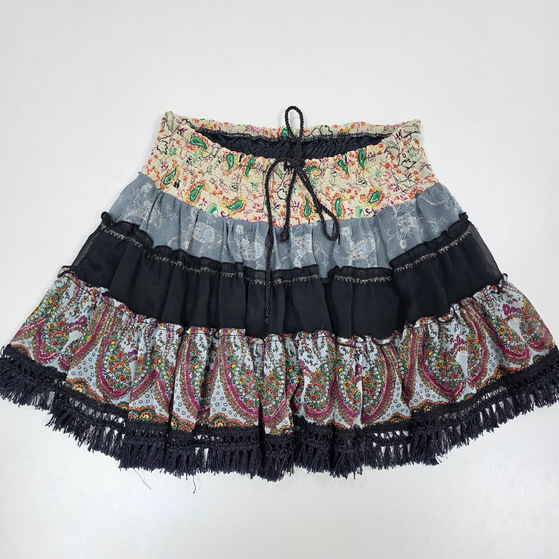일본빈티지)오리엔탈 페이즐리 패치워크 프릴캉캉 갸루모리걸 에스닉 치마 상품이미지1