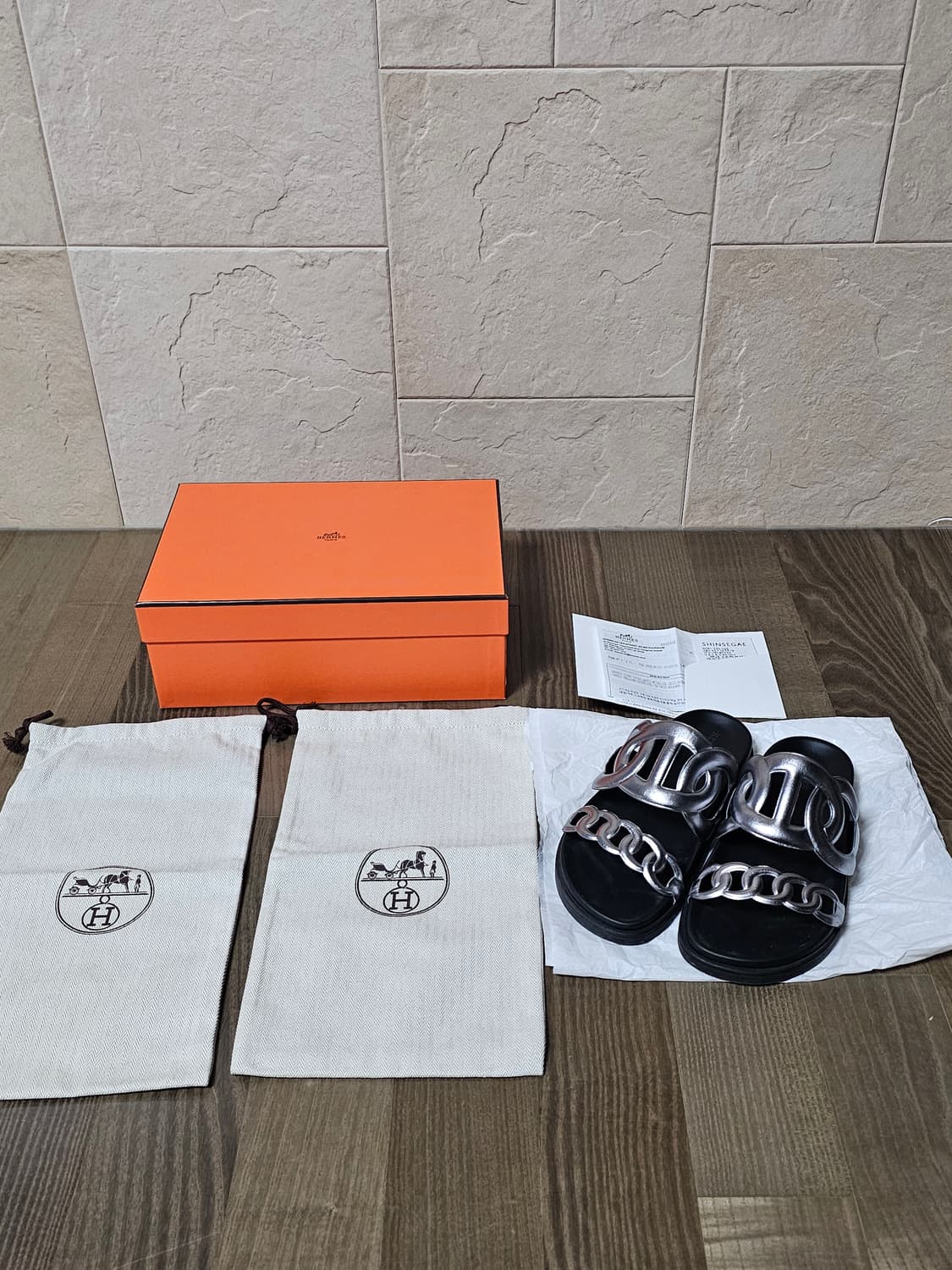 37.5) Hermes 에르메스 엑스트라 실버 슬리퍼 상품이미지1