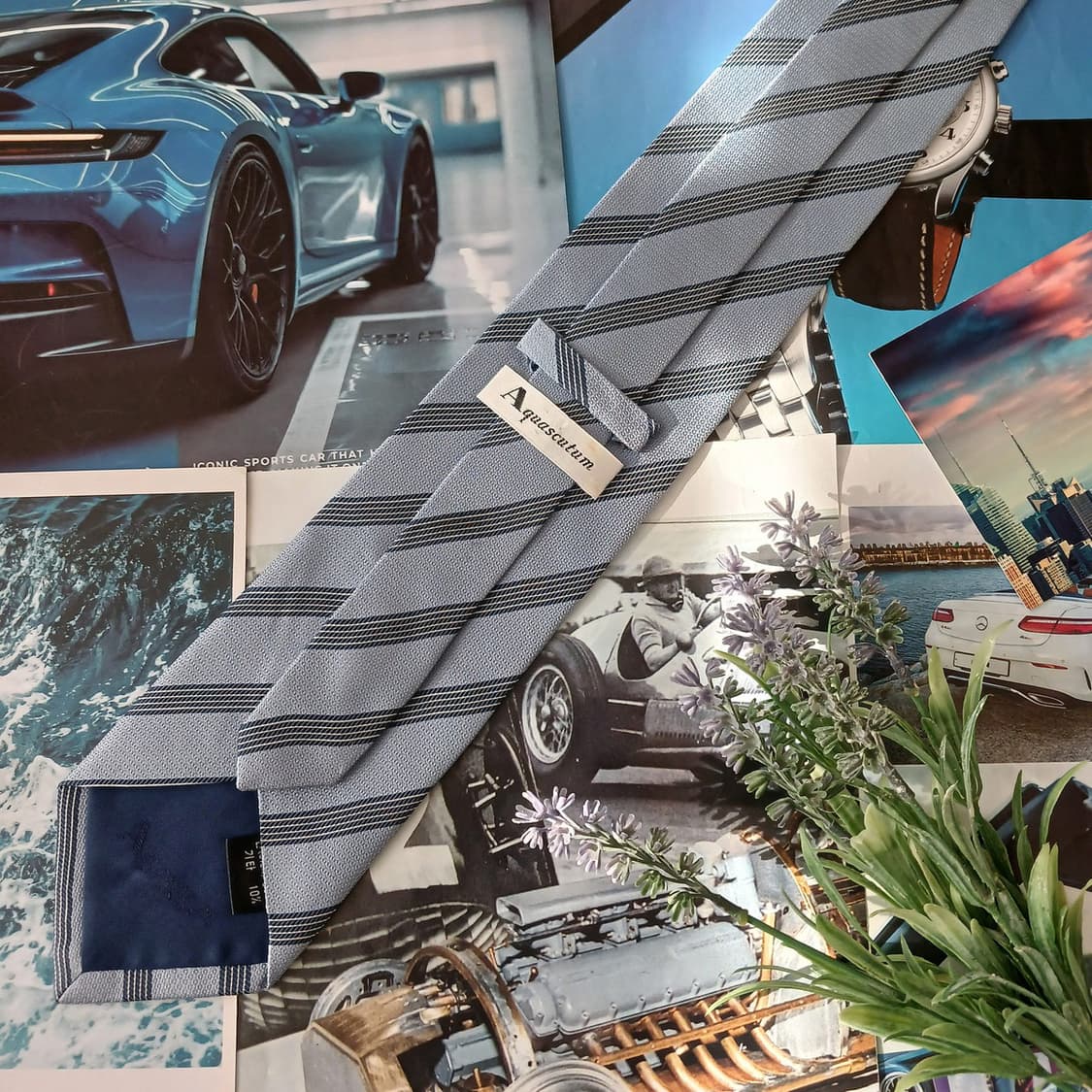 아쿠아스큐텀 스트라이프 로고 자카드 넥타이 9.5cm A등급 A19165 상품이미지3