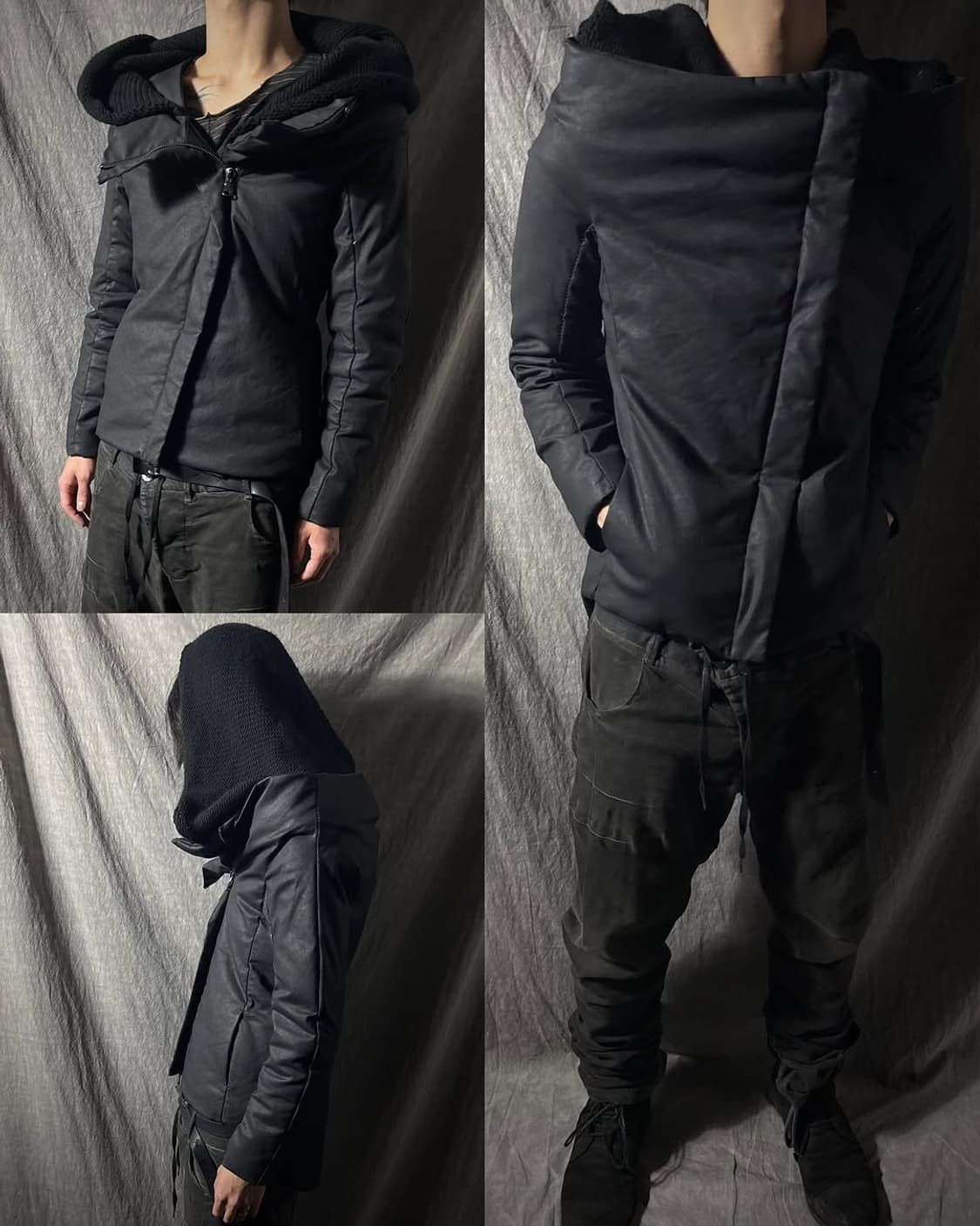 masnada 비대칭 후드 왁스 코팅 패딩 상품이미지1