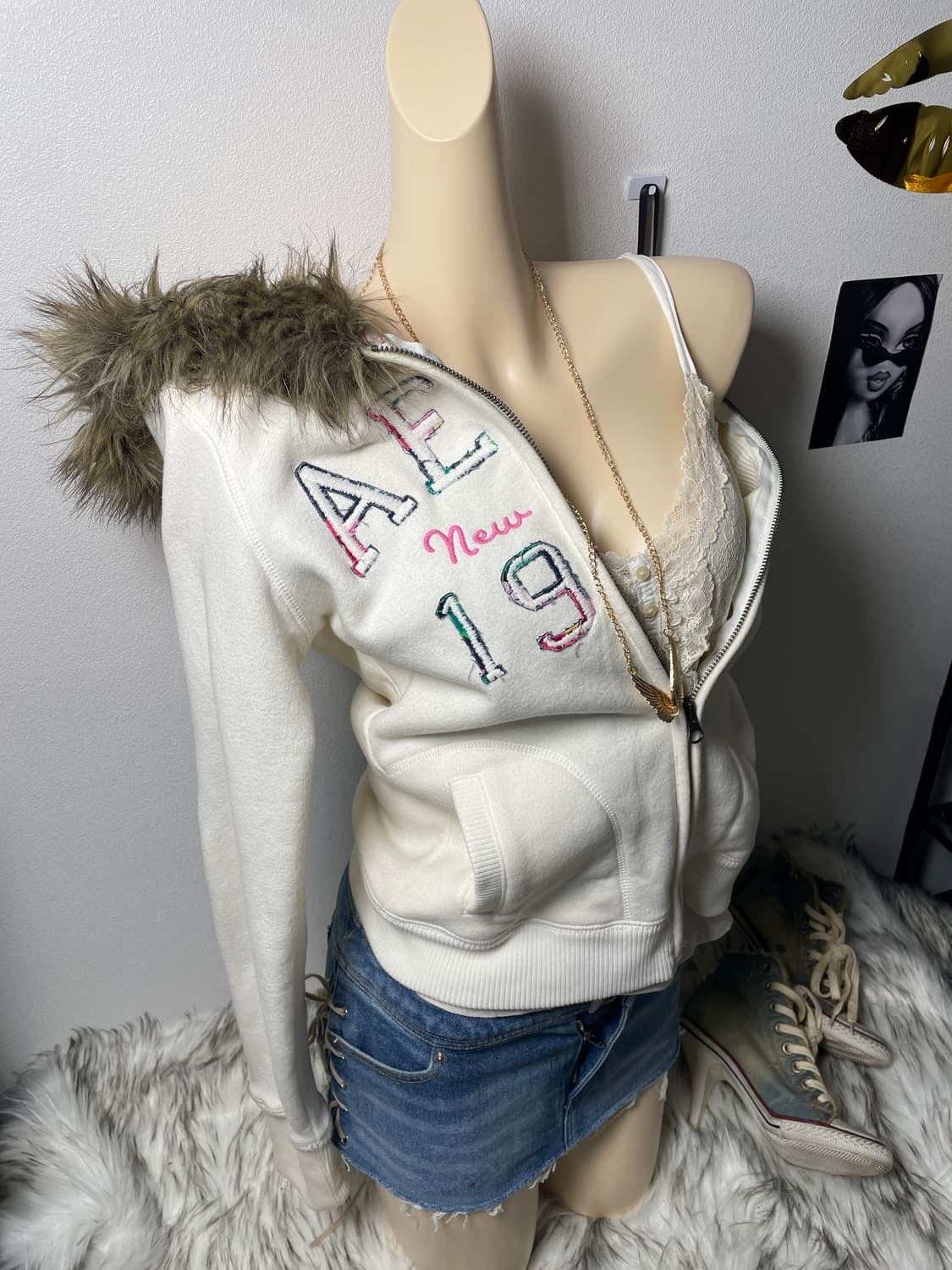 빈티지 Aero 양털 울프죠 후드 집업 상품이미지2