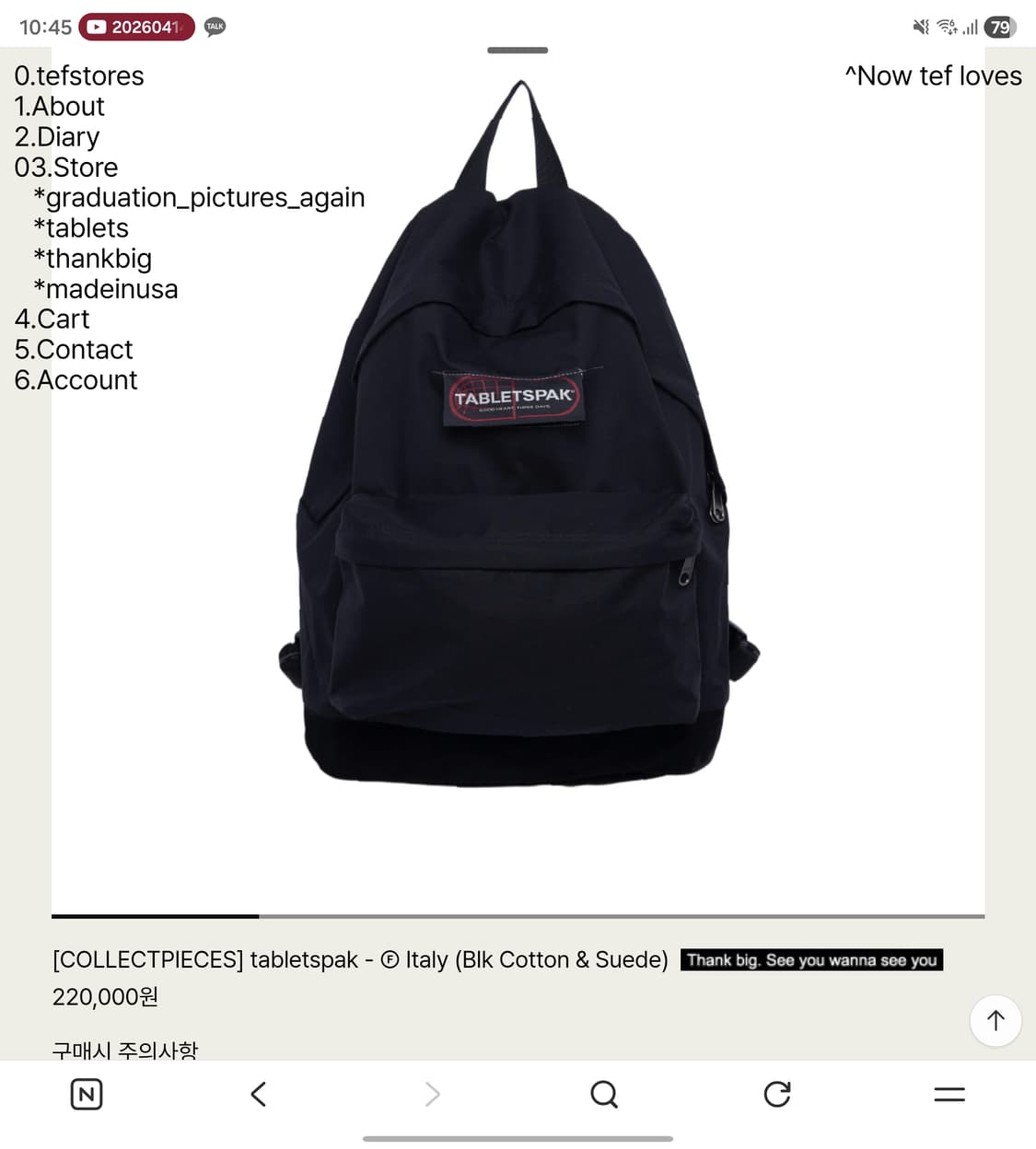 컬렉트피시스 테프스토어 백팩 블랙  상품이미지1