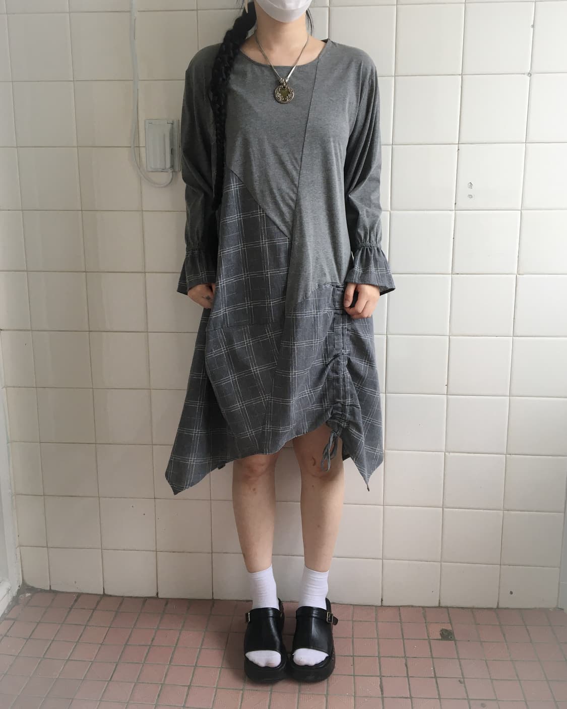 Check pattern layered shirring point one 상품이미지1