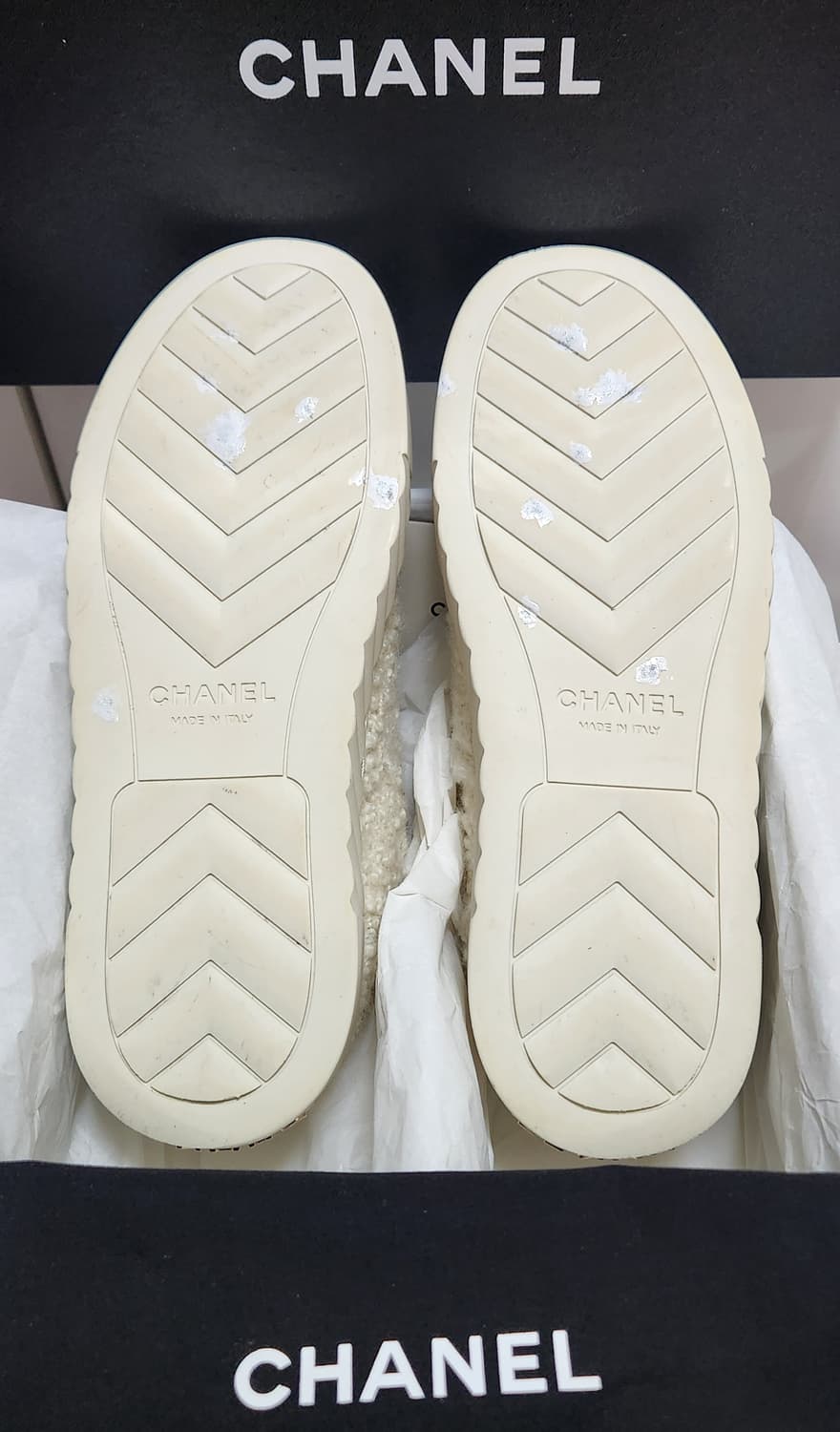 [정품] 샤넬 스니커즈 운동화 CC로고 코튼 트위드 아이보리/블랙 37C 상품이미지7
