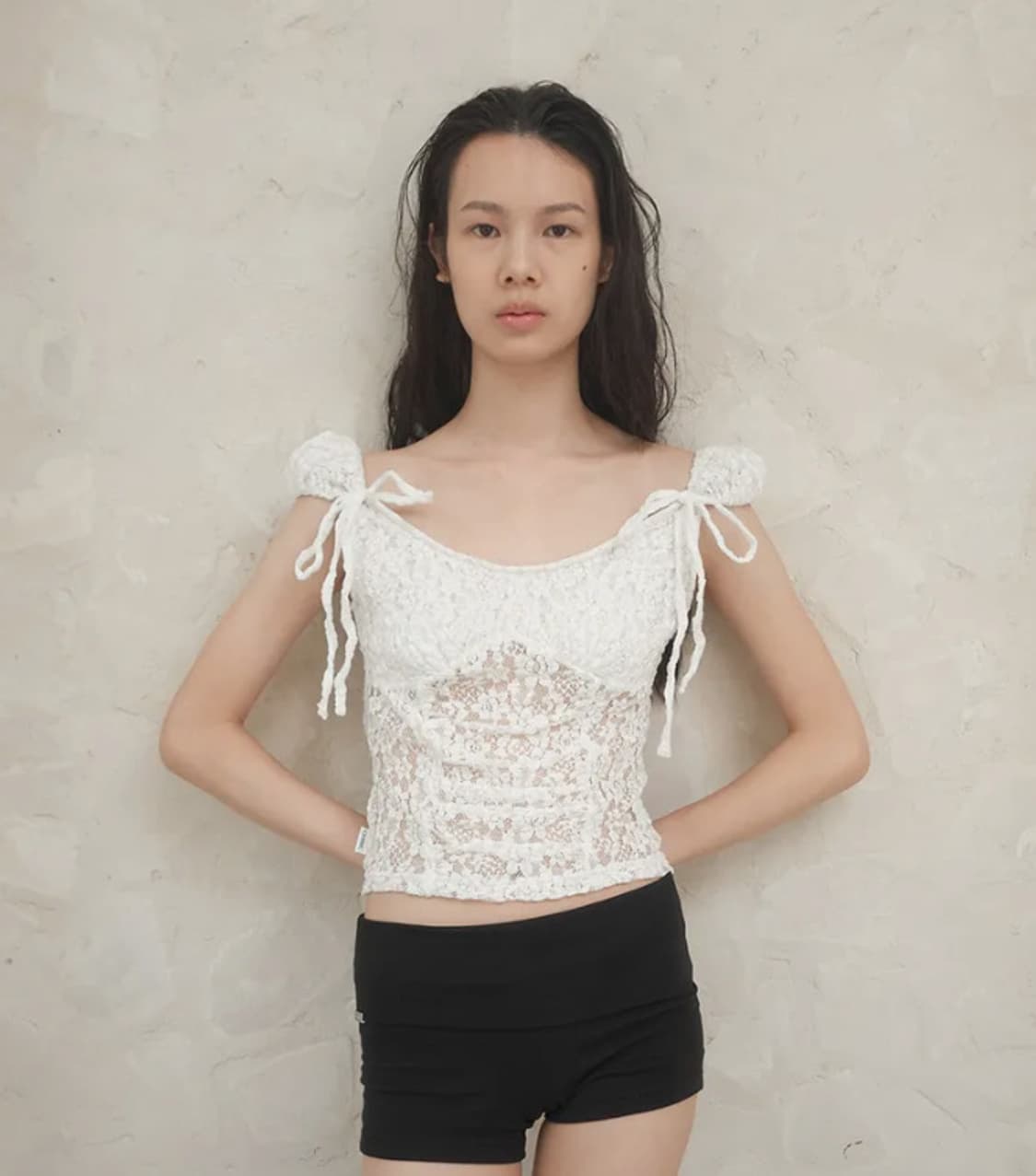Cerric Lace crease shirring half top 상품이미지1