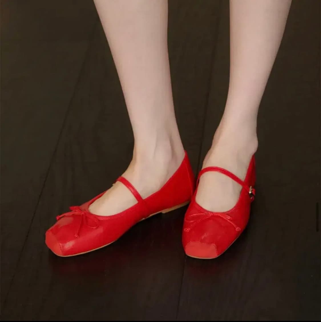 (수수료X)타크트로이메 줄리엣 스웨이드 스퀘어토 리본 플랫슈즈 발레코어 상품이미지2