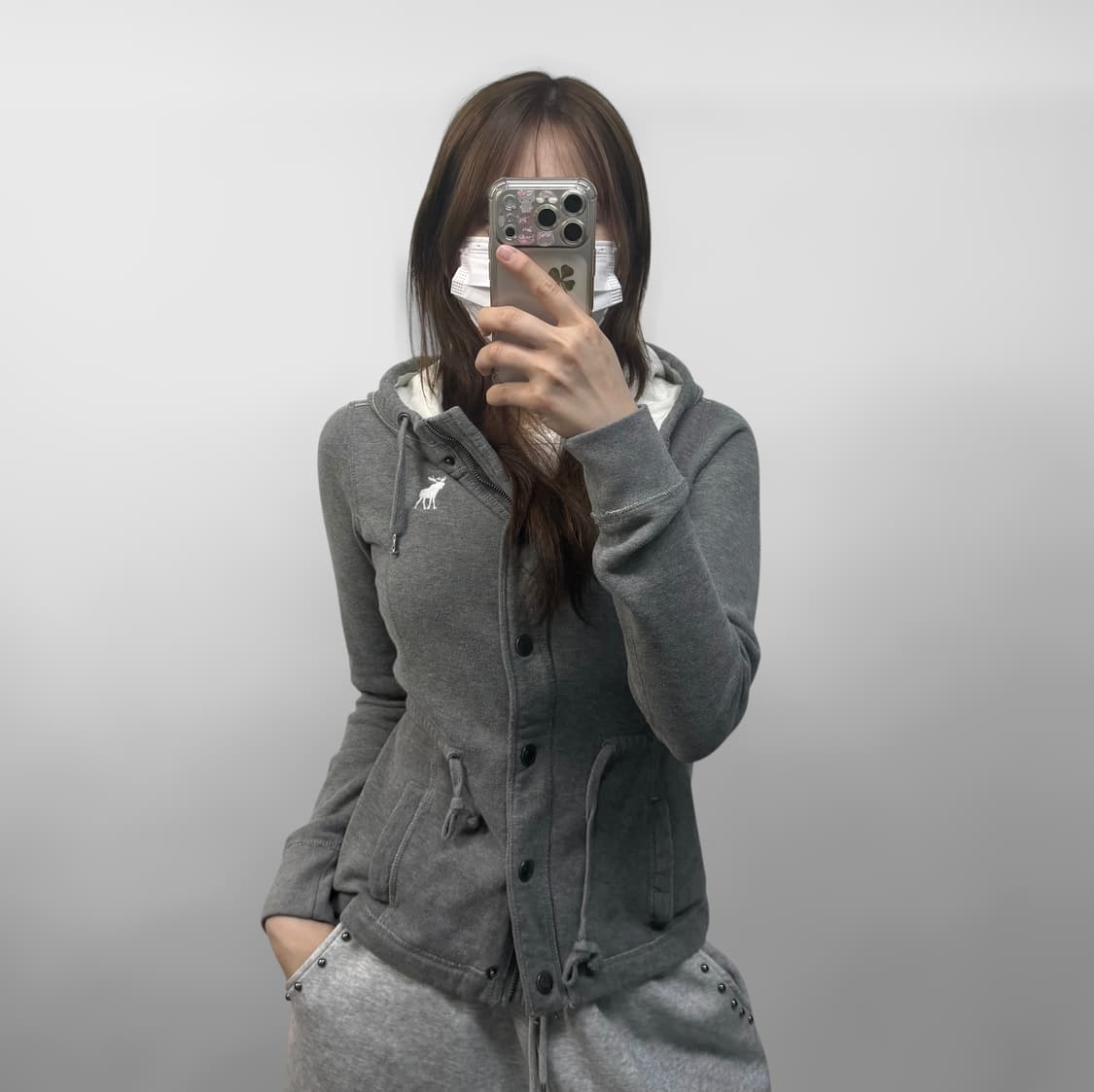 아베크롬비 스냅 버튼 후드집업 그레이 상품이미지1