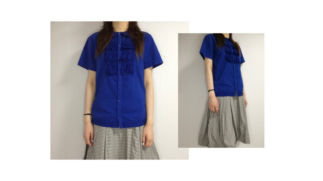 Ne-net 네넷냐 블루 프릴 라운드 반팔 블라우스 상품이미지1