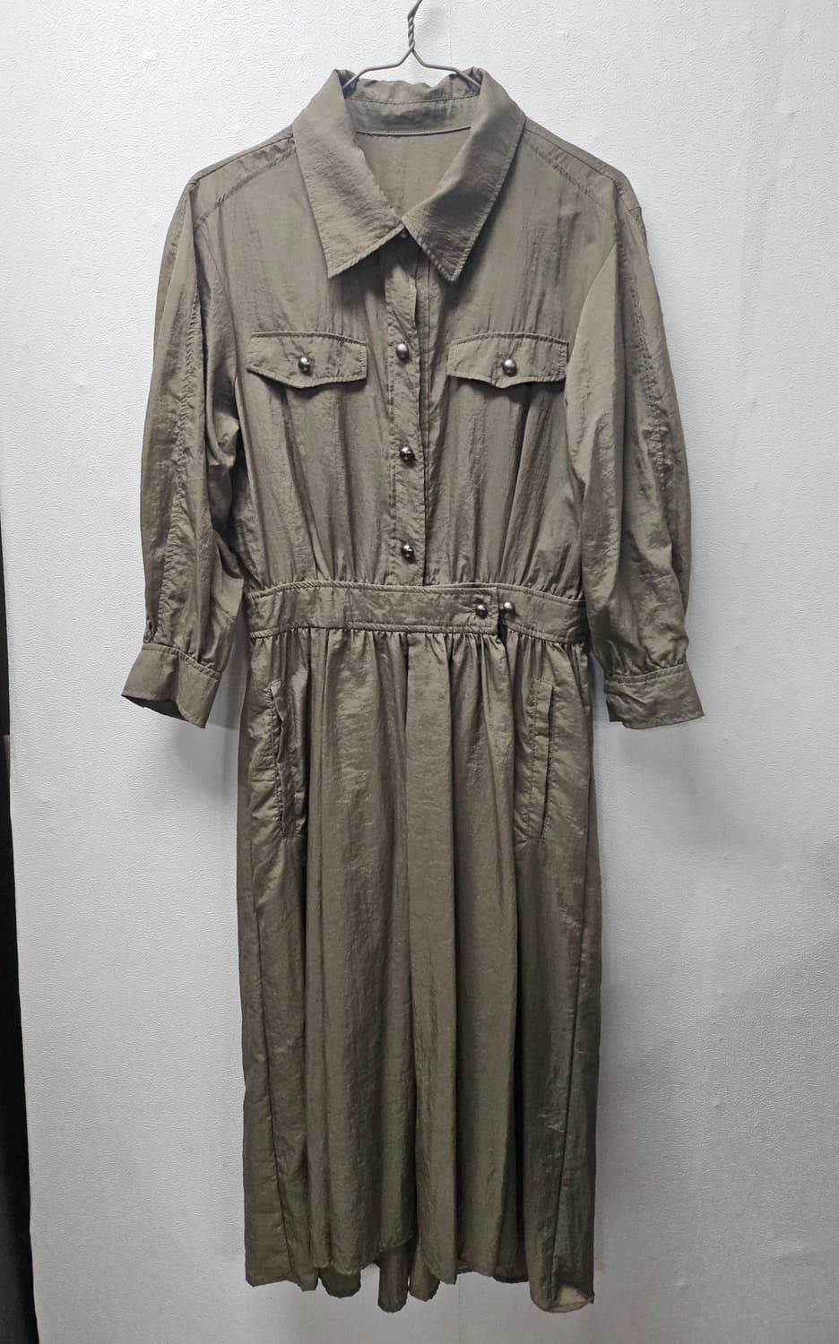 A t G  카키색 바지락 반팔 원피스  55  매우얇음 상품이미지1