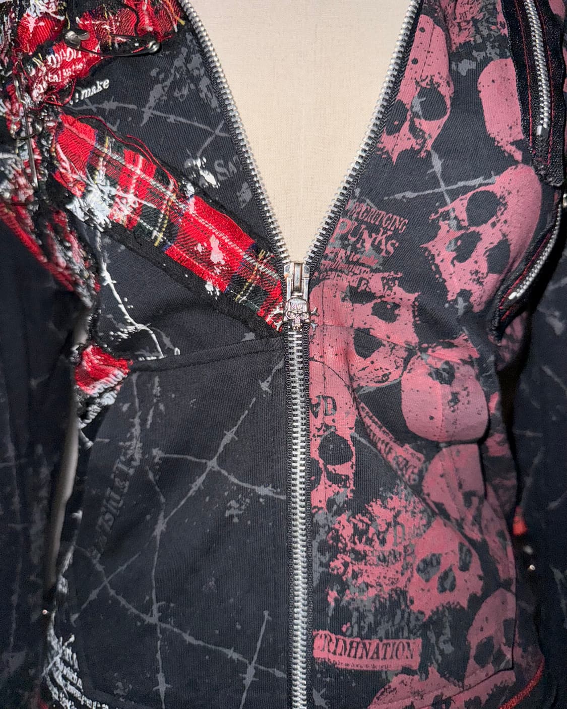 매드펑크 레드블랙 펑크 해골 후드집업 상품이미지9