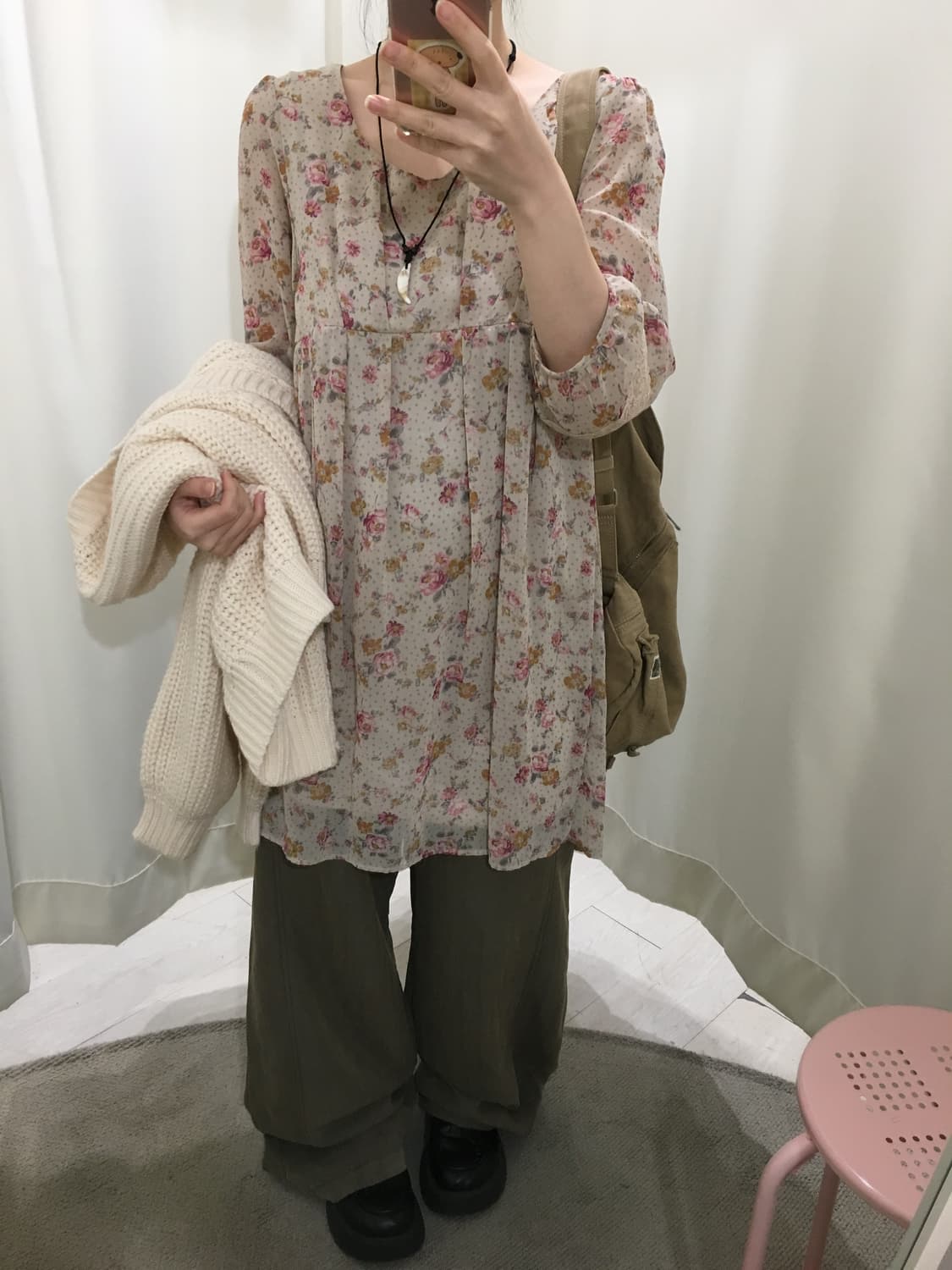 카키 밴딩 와이드 팬츠 상품이미지3