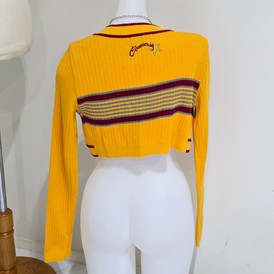 converse 컨버스 빈티지)y2k 스타 옐로우 크롭 니트 가디건 상품이미지3