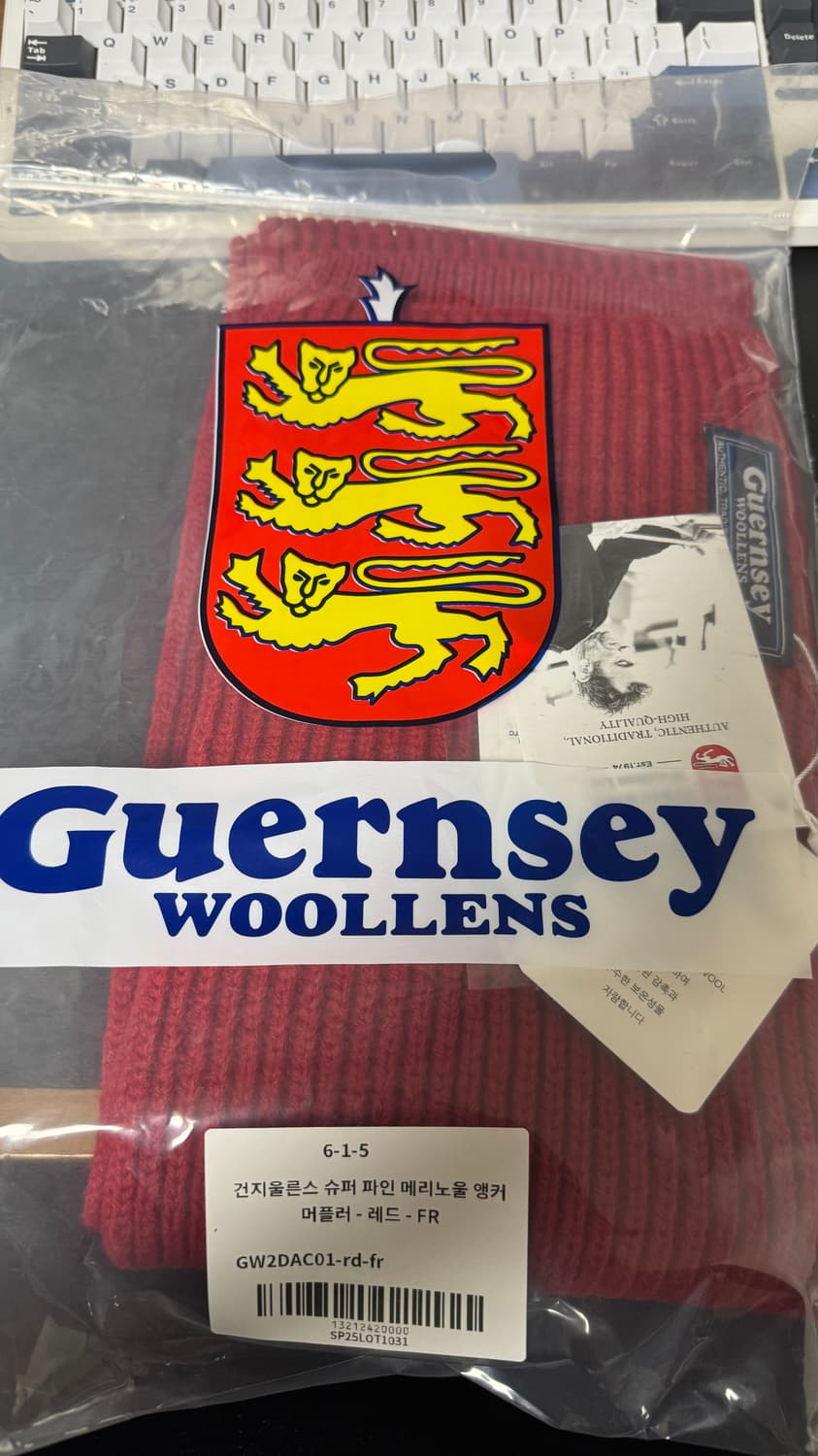 새제품-건지울른스 슈퍼파인 메리노울 앵커 머플러 레드 상품이미지2