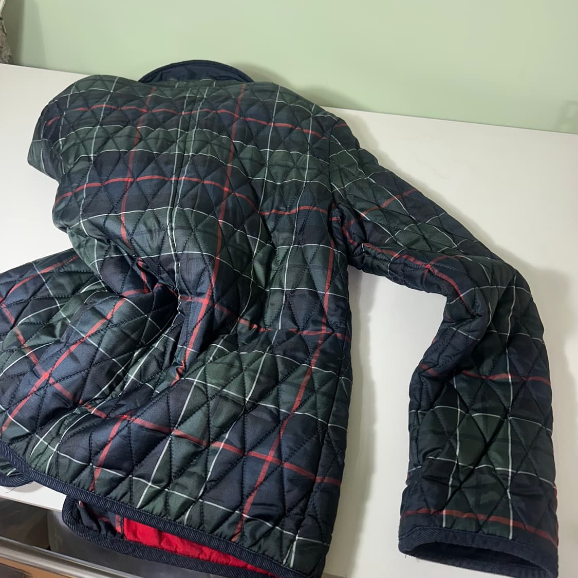 우먼S-M 타미힐피거 가벼운누빔 그린체크 퀼팅자켓 상품이미지5