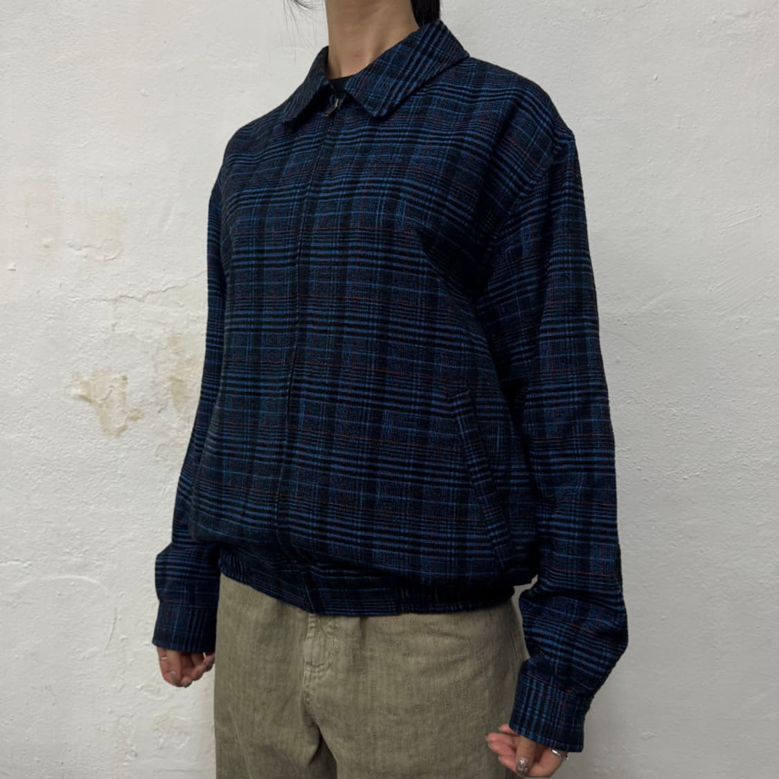 저널스탠다드 다크네이비 체크패턴 코튼 아크릴 혼방 집업 블루종 자켓 상품이미지1