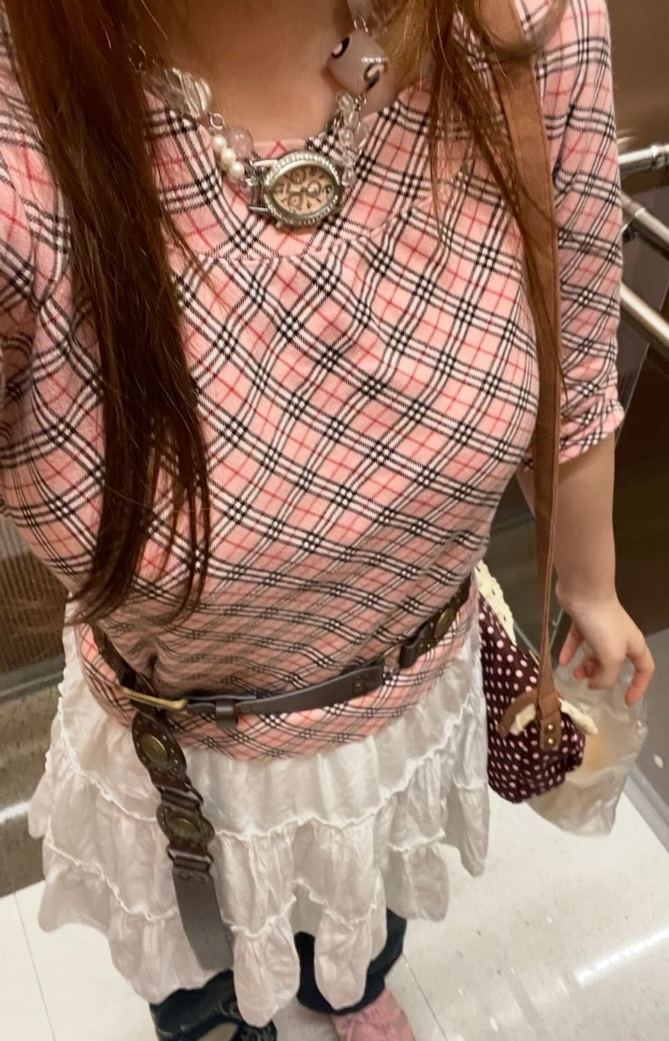 버버리 블루라벨 페어리 모리깔 핑크 노바체크 롱슬리브 상품이미지1