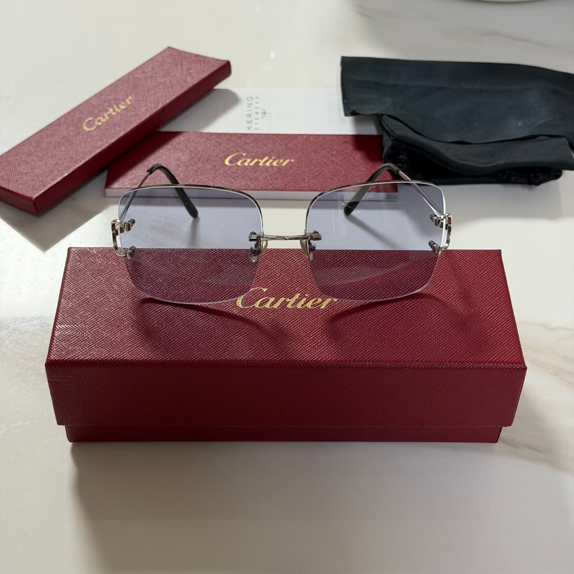 (OS) Cartier 까르띠에 C 무테 은장 선글라스 블루렌즈 상품이미지1