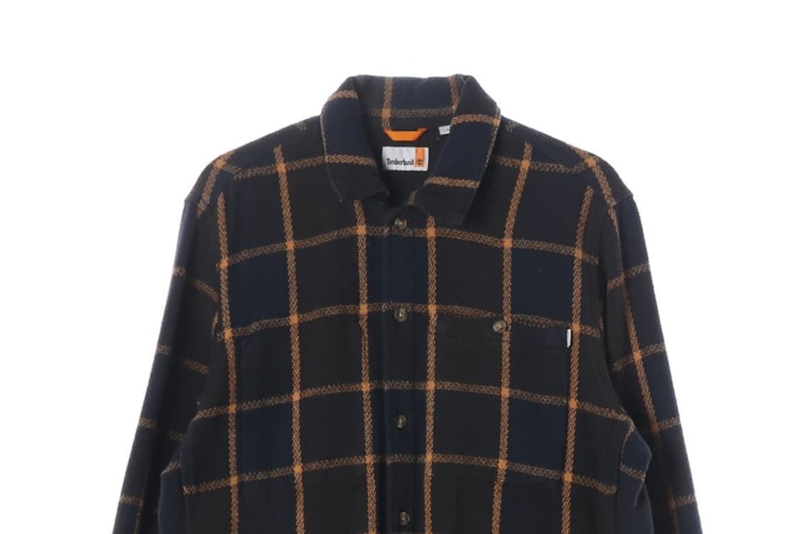 팀버랜드 네이비 오렌지 체크 플란넬 워크 셔츠 M 상품이미지3