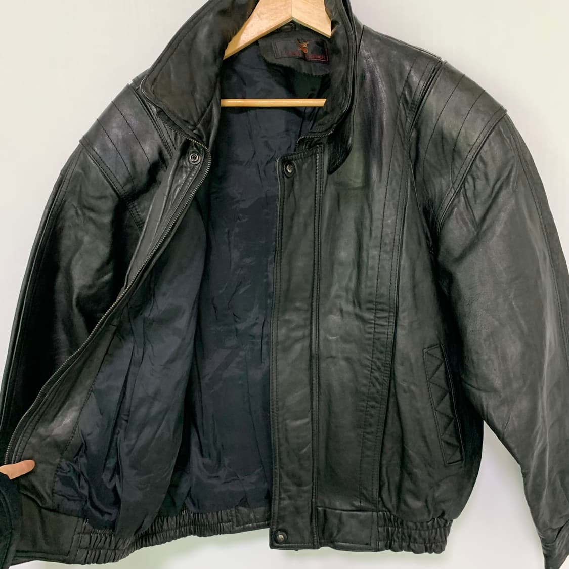 빈티지 블랙 리얼레더 하이넥 소가죽 오버핏 블루종 봄버 자켓 상품이미지8