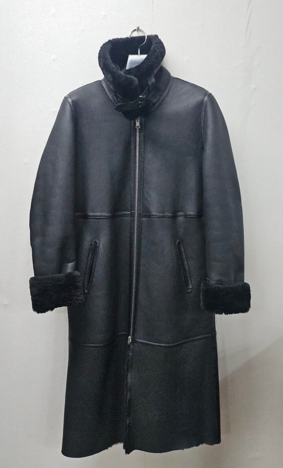 블랙 롱 인조 무스탕 코트 M 상품이미지1