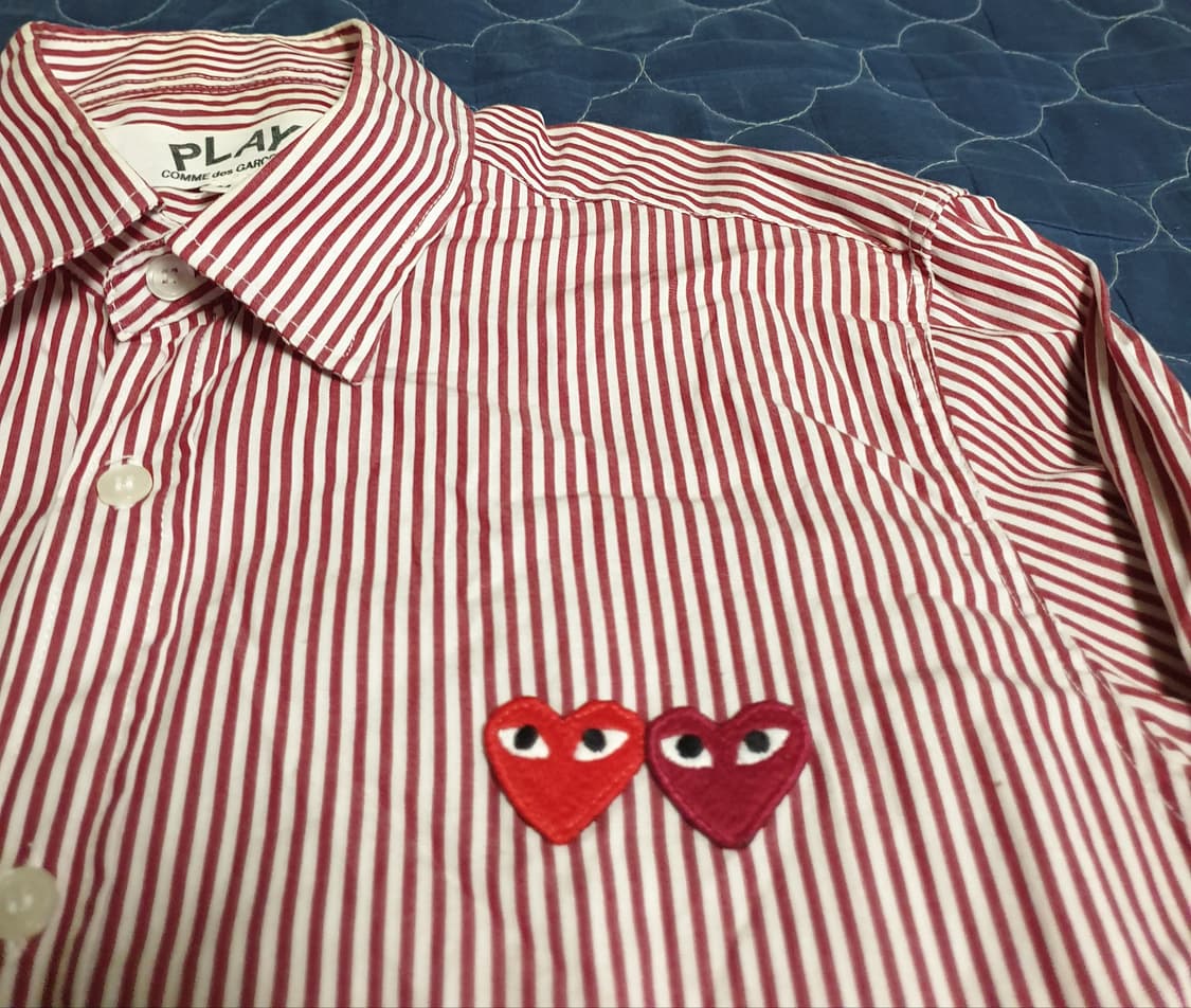 꼼데가르송 하트로고 스트라이프 셔츠 레드 (M) 상품이미지2