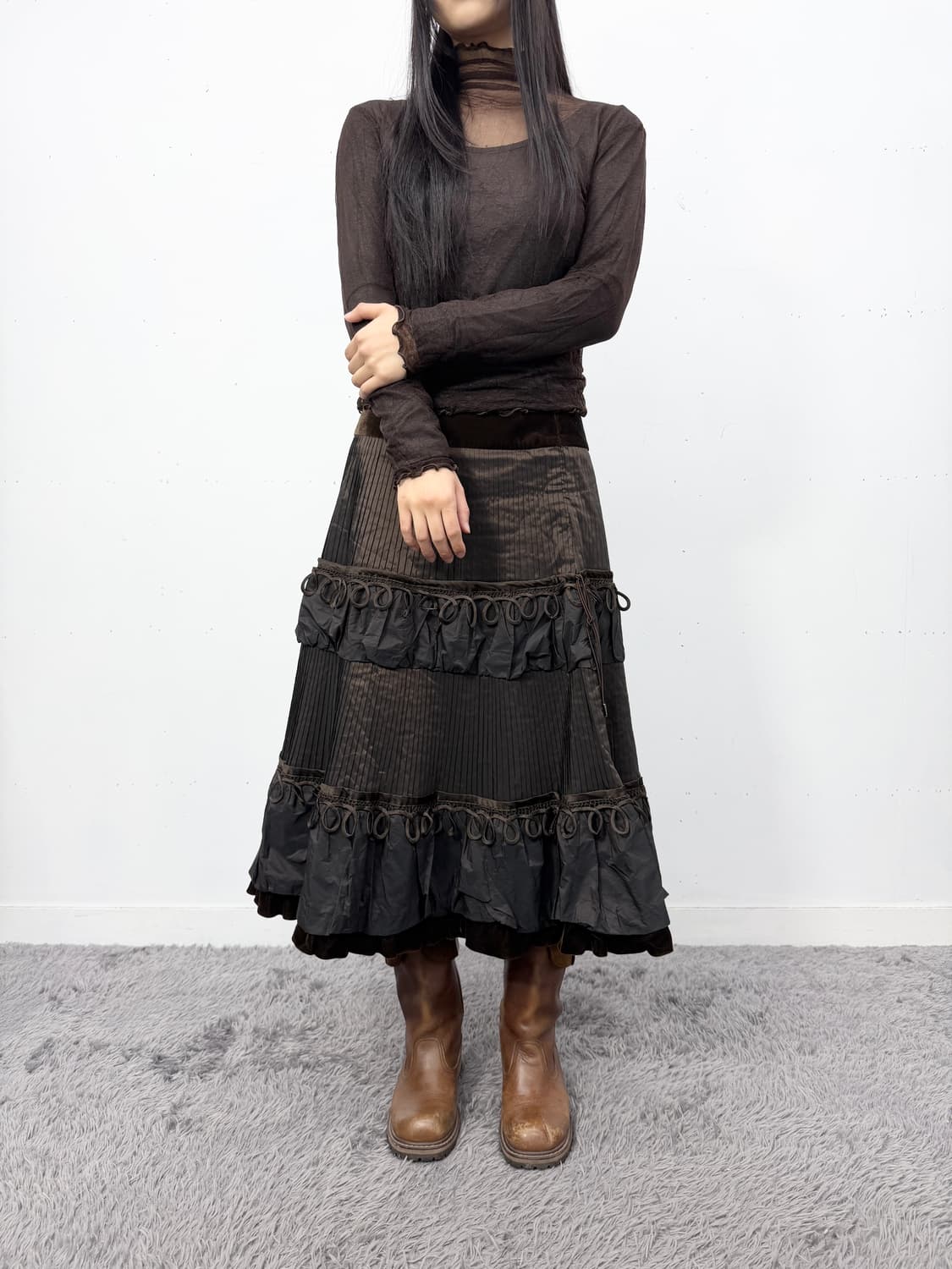 Hiroko Koshino Textured Ruffle Skirt 상품이미지1