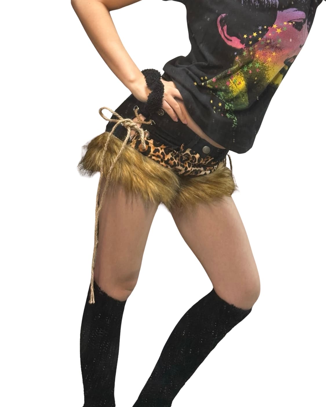 갸루 호피 퍼 숏츠 상품이미지4