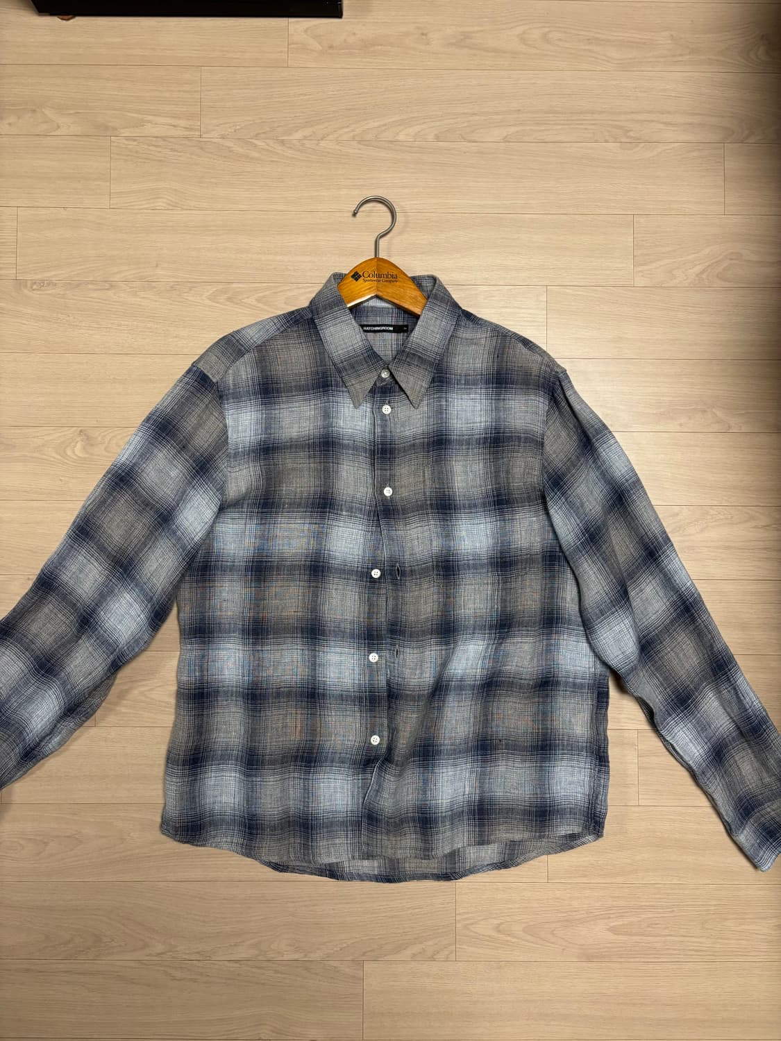 [2] 해칭룸 린넨 셔츠 체크 블루 그레이 상품이미지2