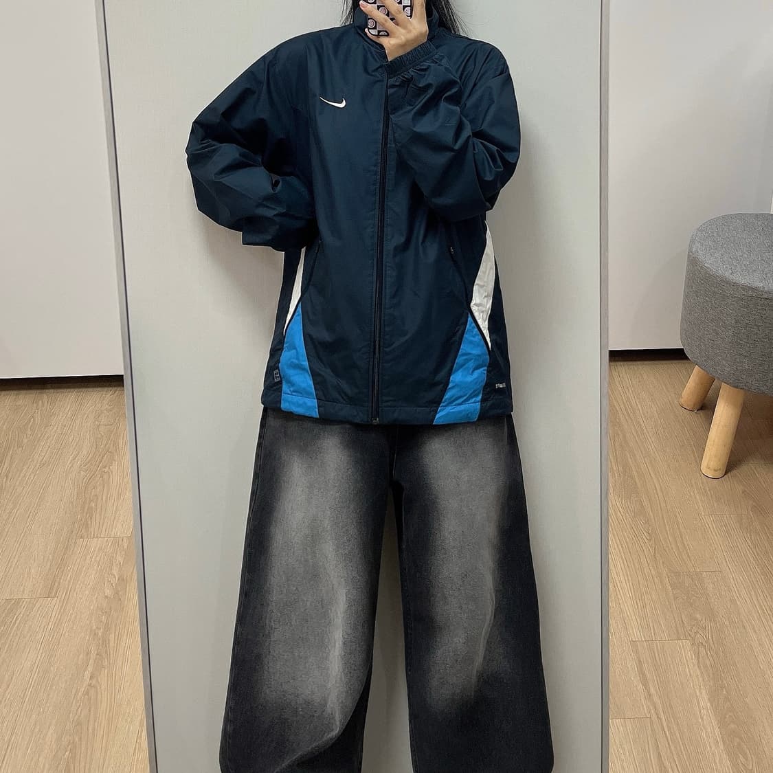 나이키 올드스쿨 스우시 로고 네이비 바람막이 자켓 상품이미지1