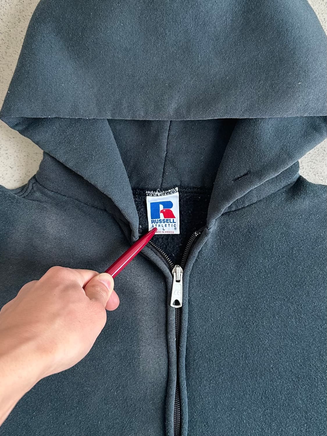 90s 빈티지 러셀 후드집업 청록 L 선페이딩 상품이미지7