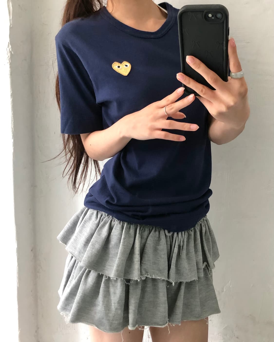 COMMEdesGARCONS 꼼데가르송 네이비컬러 옐로우 와펜 티셔츠 상품이미지1
