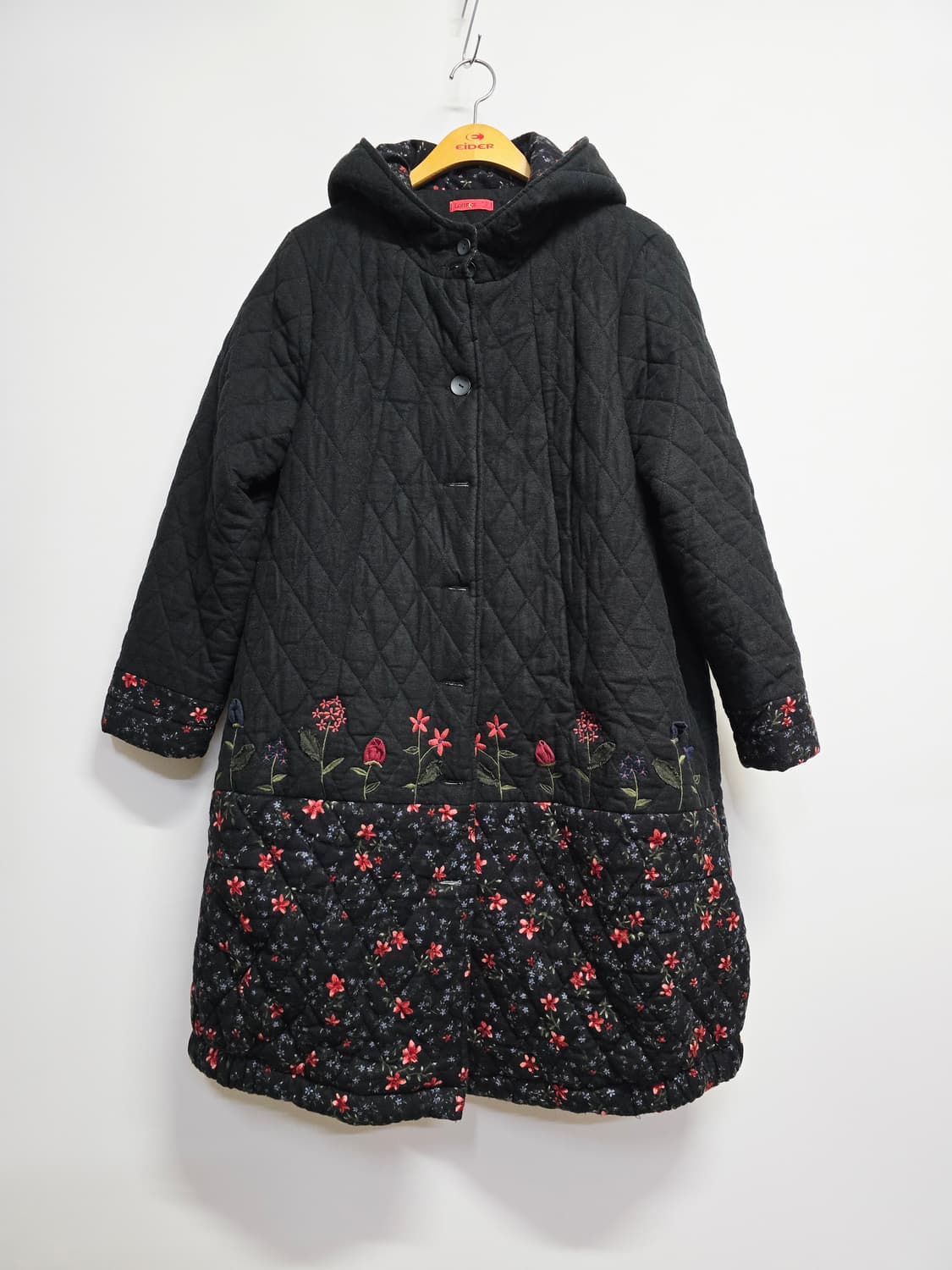 라비찌 퀼팅 후드 롱 코트 꽃무늬 블랙 상품이미지1