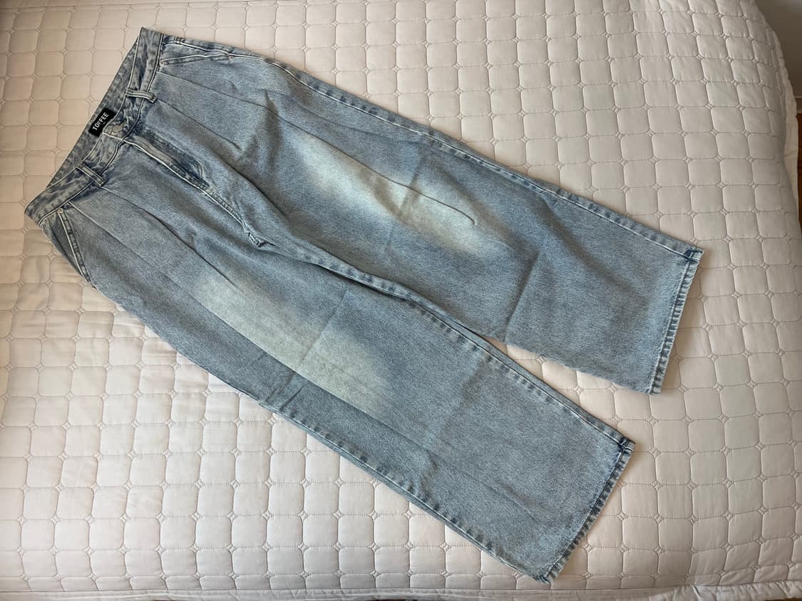 토피 컴포트 투턱 워시드 와이드 데님 팬츠 라이트블루 M 상품이미지1