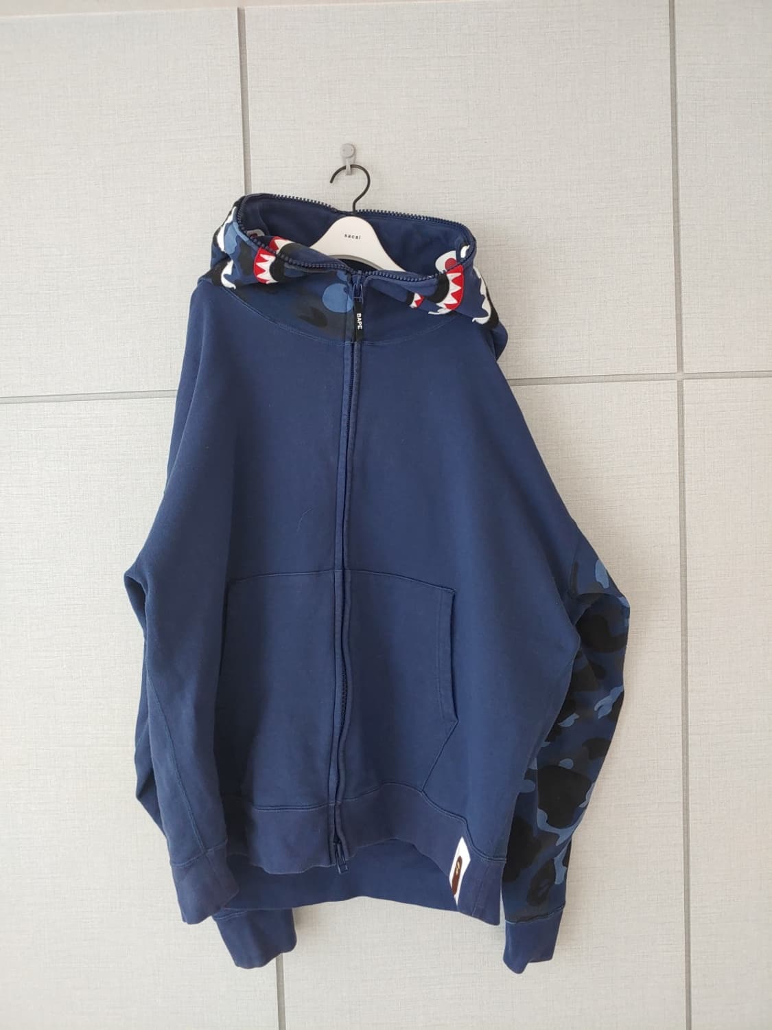 [2XL] 베이프 자이언트 블루카모 루즈핏 샤크 후드 집업 상품이미지1