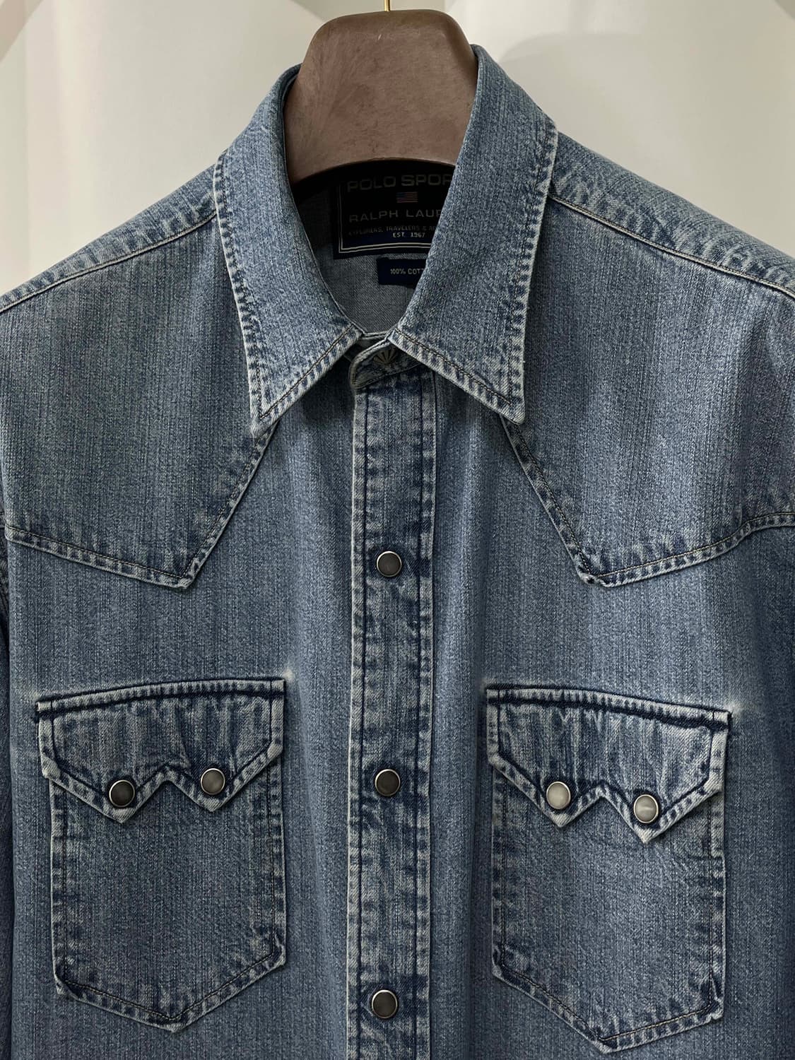 90's 폴로 랄프로렌 사우스 웨스턴 콘초 워시드 데님 웨스턴 셔츠 상품이미지5
