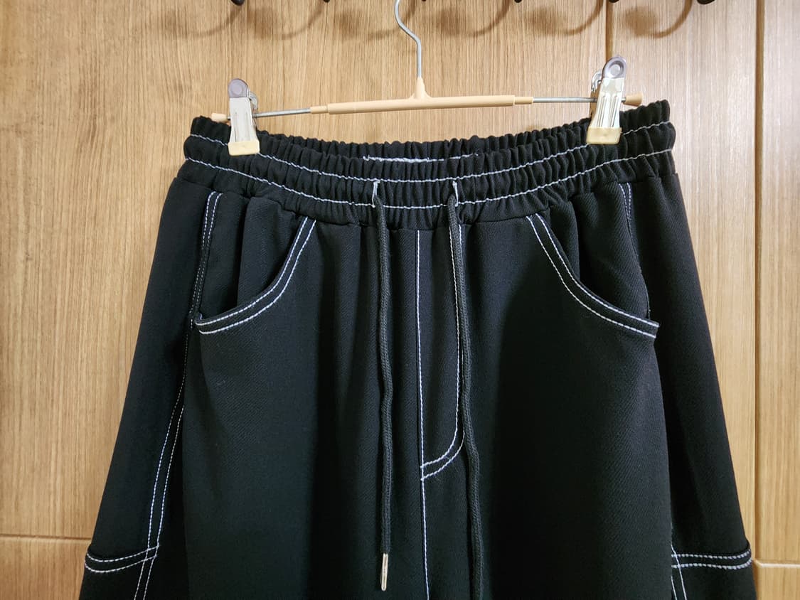 (M)로맨틱 크라운 블랙 스티치 와이드 스트링 팬츠 상품이미지2