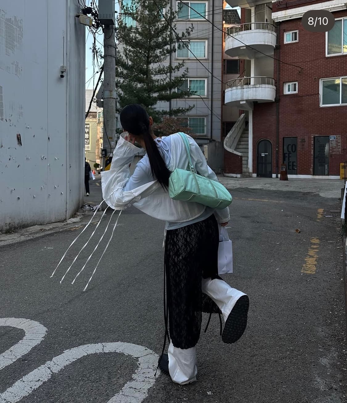 우화 민트색 토트백 가방 상품이미지2