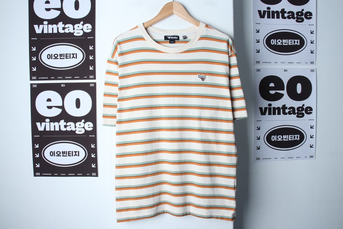 (L-XL) 골라 반팔 티셔츠 스트라이프 베이지 시티보이-H32571 상품이미지2