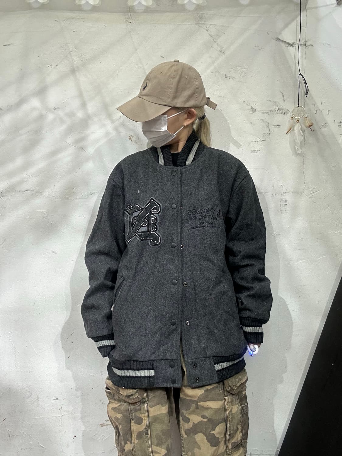 일본 빈티지 차콜 모직 자수 바시티 오버핏 스타디움 자켓  상품이미지2