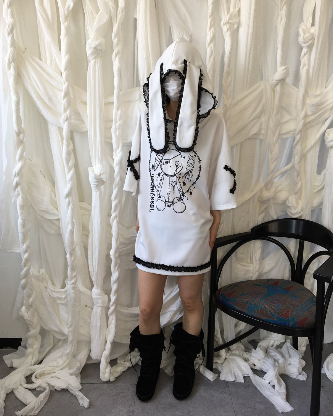 Rabbit ear hood printing hood 상품이미지10