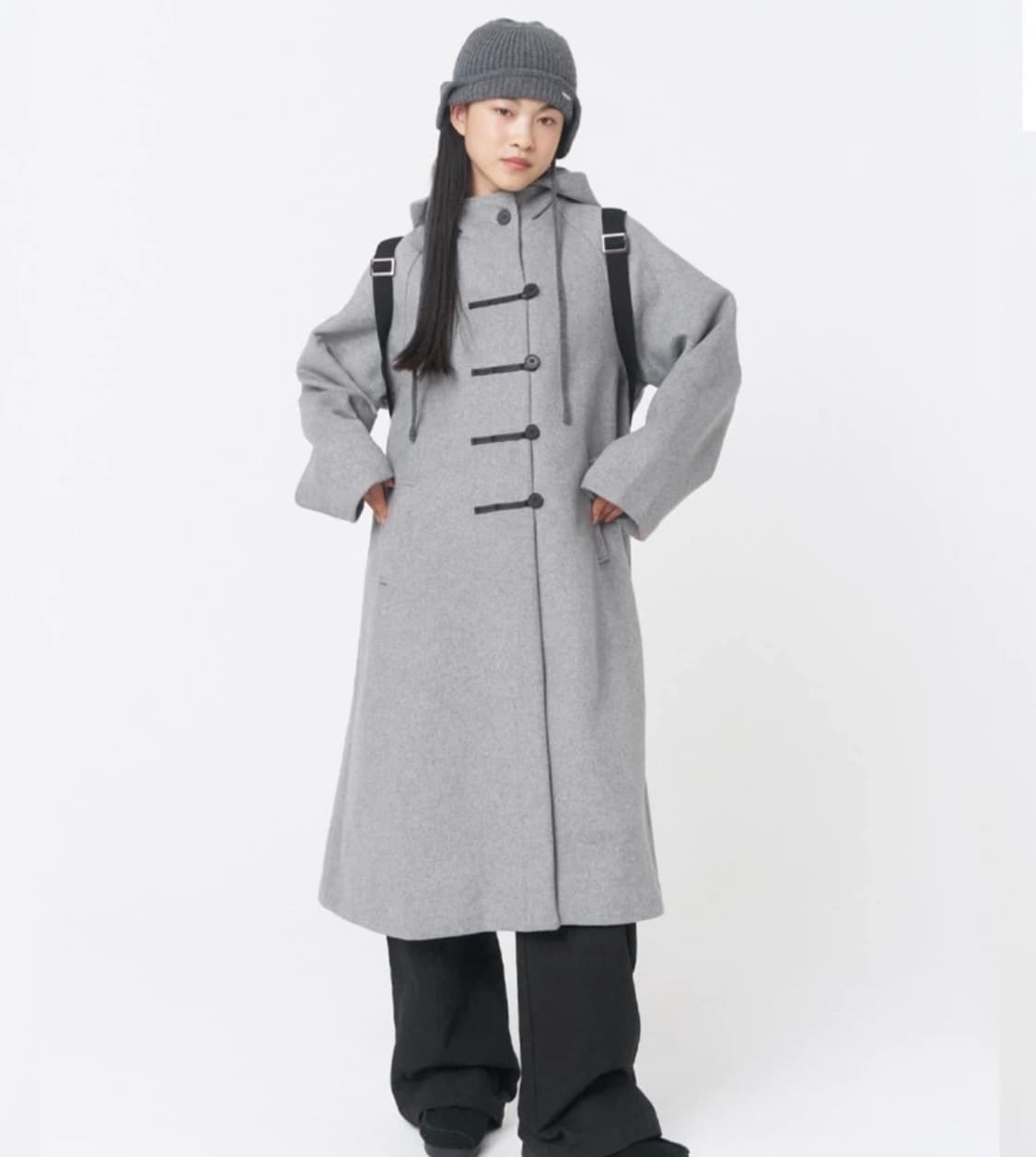 미세키서울 후디 롱 더플 코트 그레이 상품이미지1