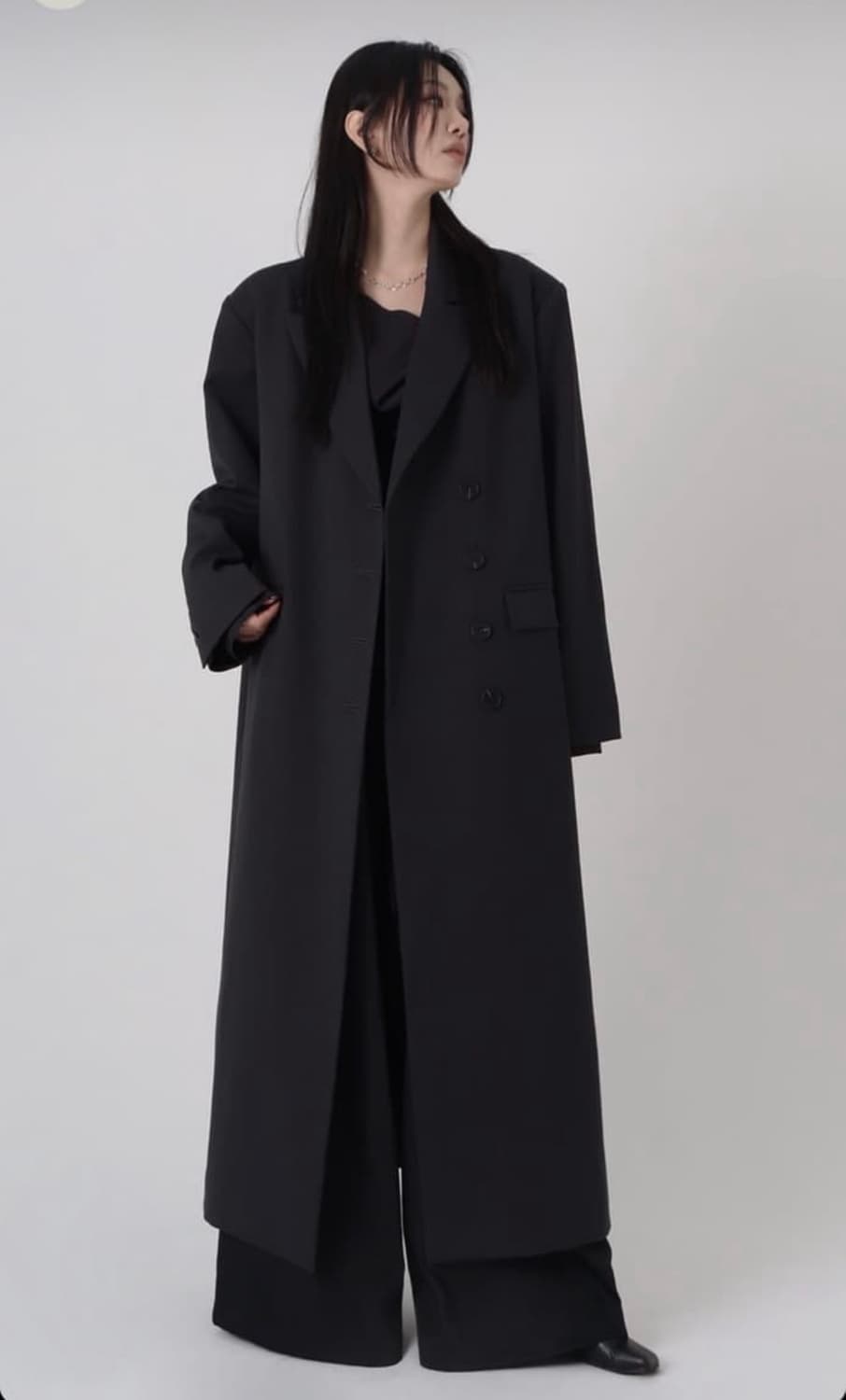 트리밍버드 Peaked Lapel Maxi Coat [ Black ] 상품이미지1